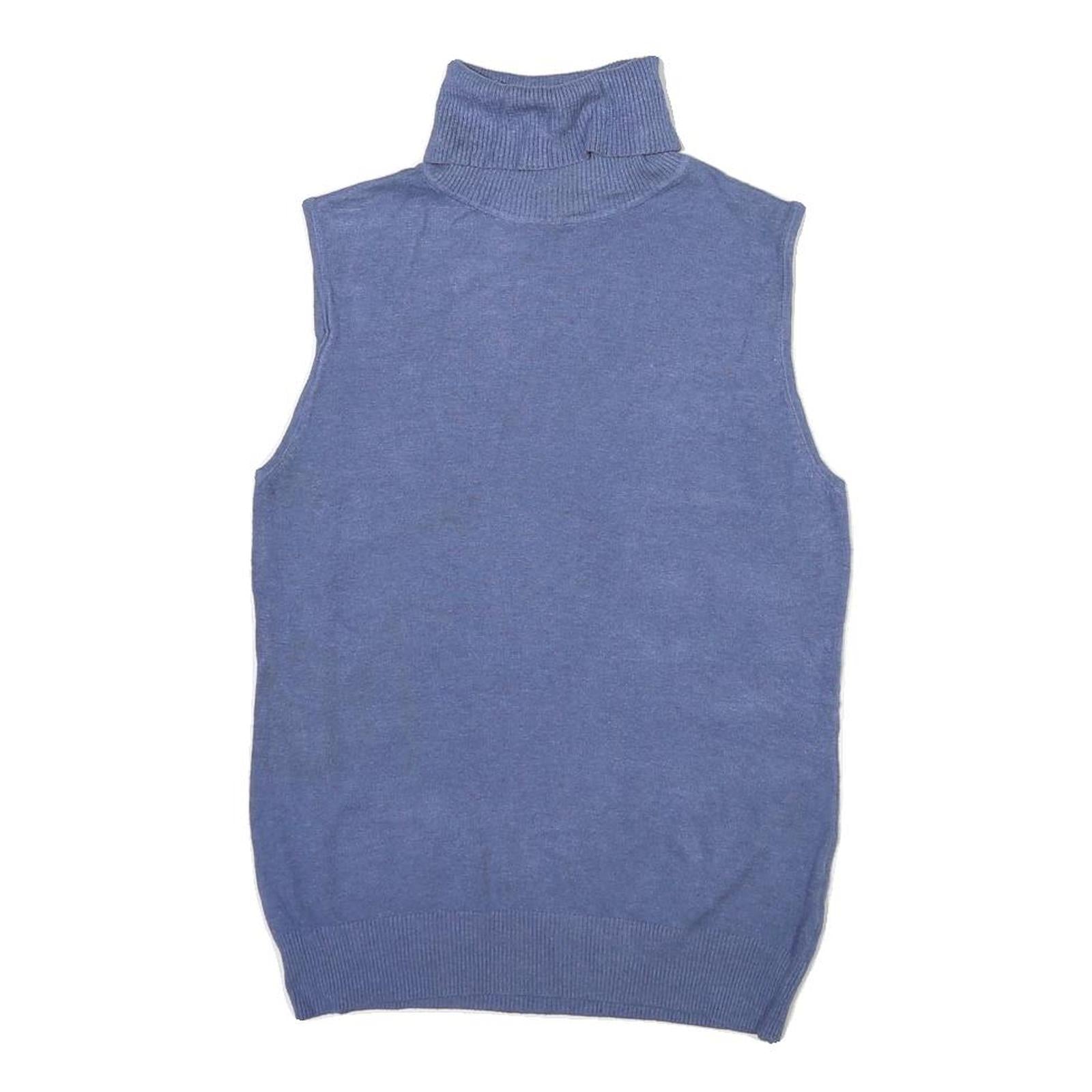 BASIC Womens Blue Plain Sleeveless Roll Neck Cotton Blend Jumper M Soft Knit Refurbished - N/A refurbished available on Cerqular