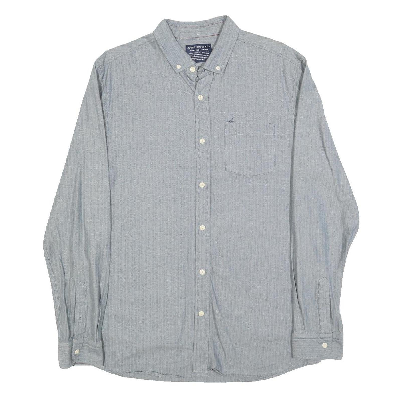 JOHN LEWIS Mens Blue Cotton Blend Shirt M Button Down Collar Long Sleeve Casual Refurbished - N/A refurbished available on Cerqular