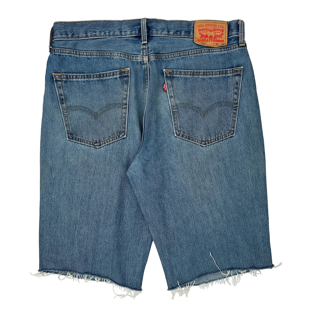 Levis Denim Shorts - 36W 11L Blue Cotton Refurbished - Thrifted (note: this is a term often used to describe second- refurbished available on Cerqular