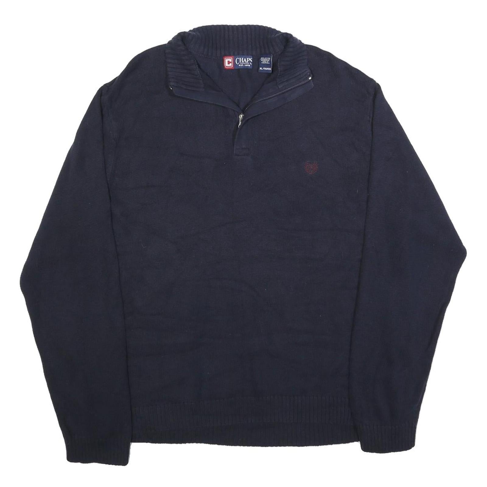CHAPS Mens Navy Plain Pullover Chunky Knit XL Cotton Jumper Zip Collar Refurbished - N/A refurbished available on Cerqular