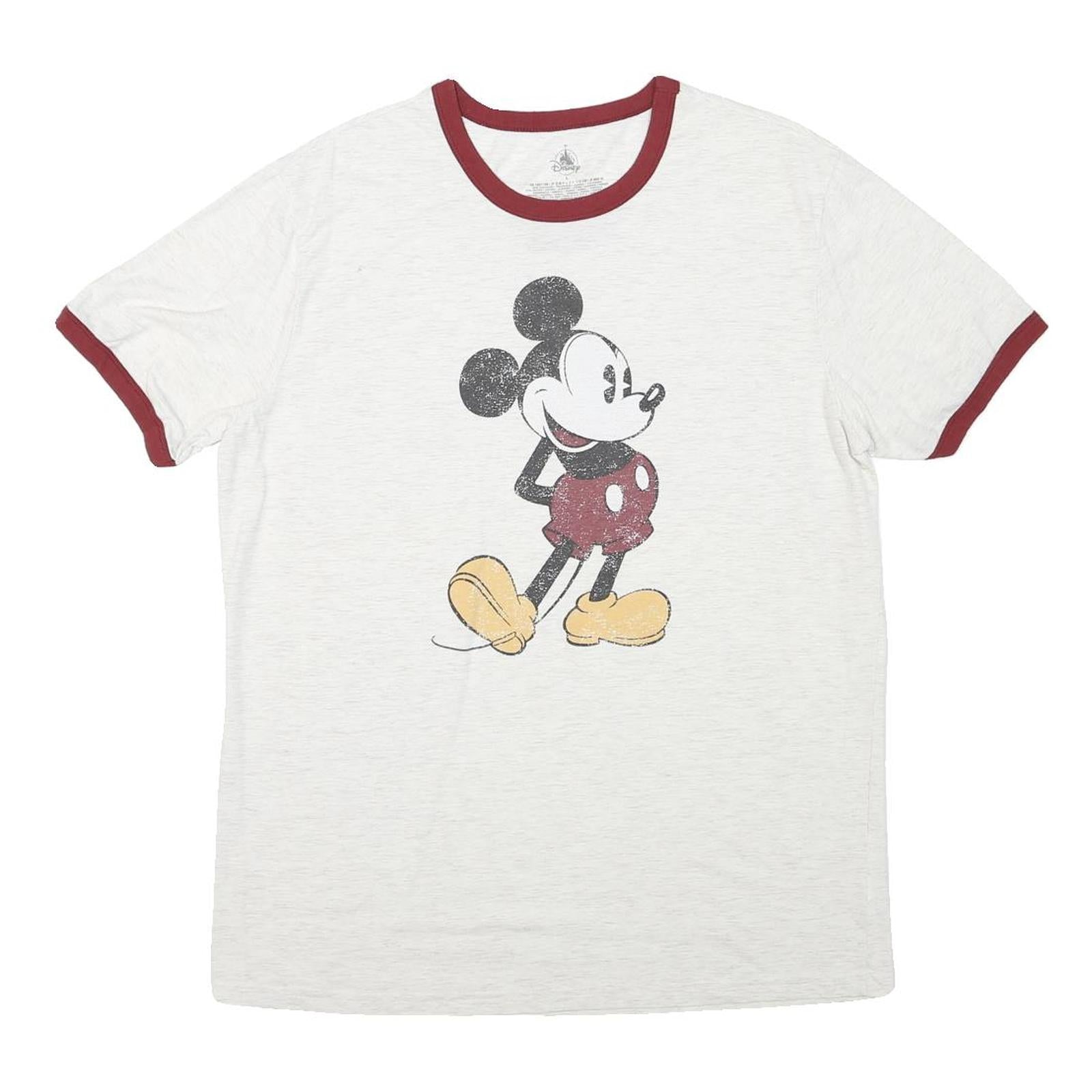 DISNEY Mens White & Maroon Mickey Mouse Graphic T-Shirt L Short Sleeve Crew Neck Refurbished - N/A refurbished available on Cerqular