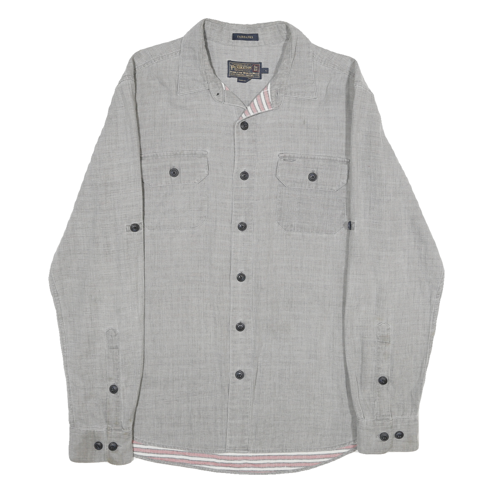 PENDLETON Mens Grey Cotton Shirt L Casual Button Pocket Lightweight Refurbished - N/A refurbished available on Cerqular