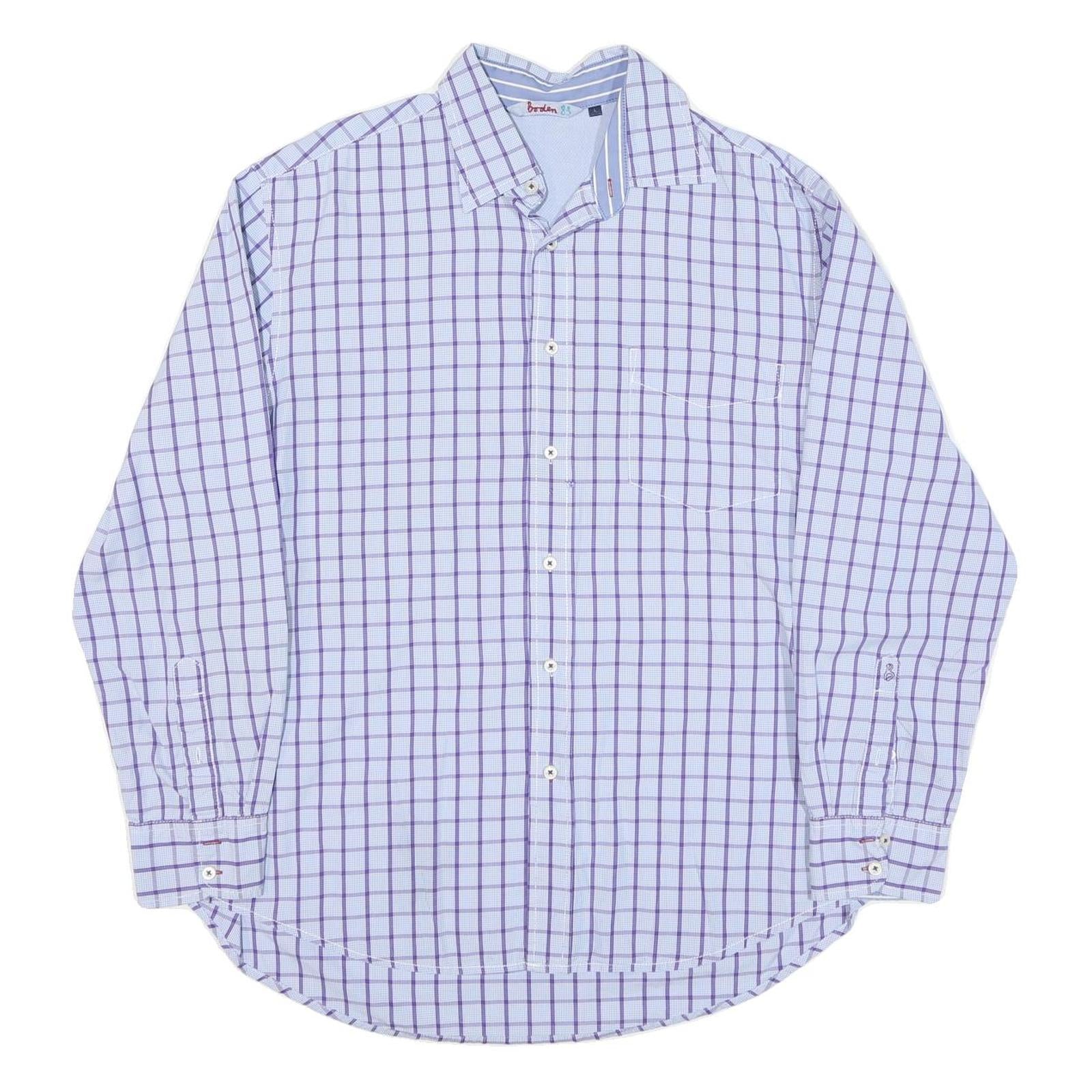 BODEN Mens Blue & Purple Checked Shirt L Cotton Blend Casual Classic Refurbished - N/A refurbished available on Cerqular