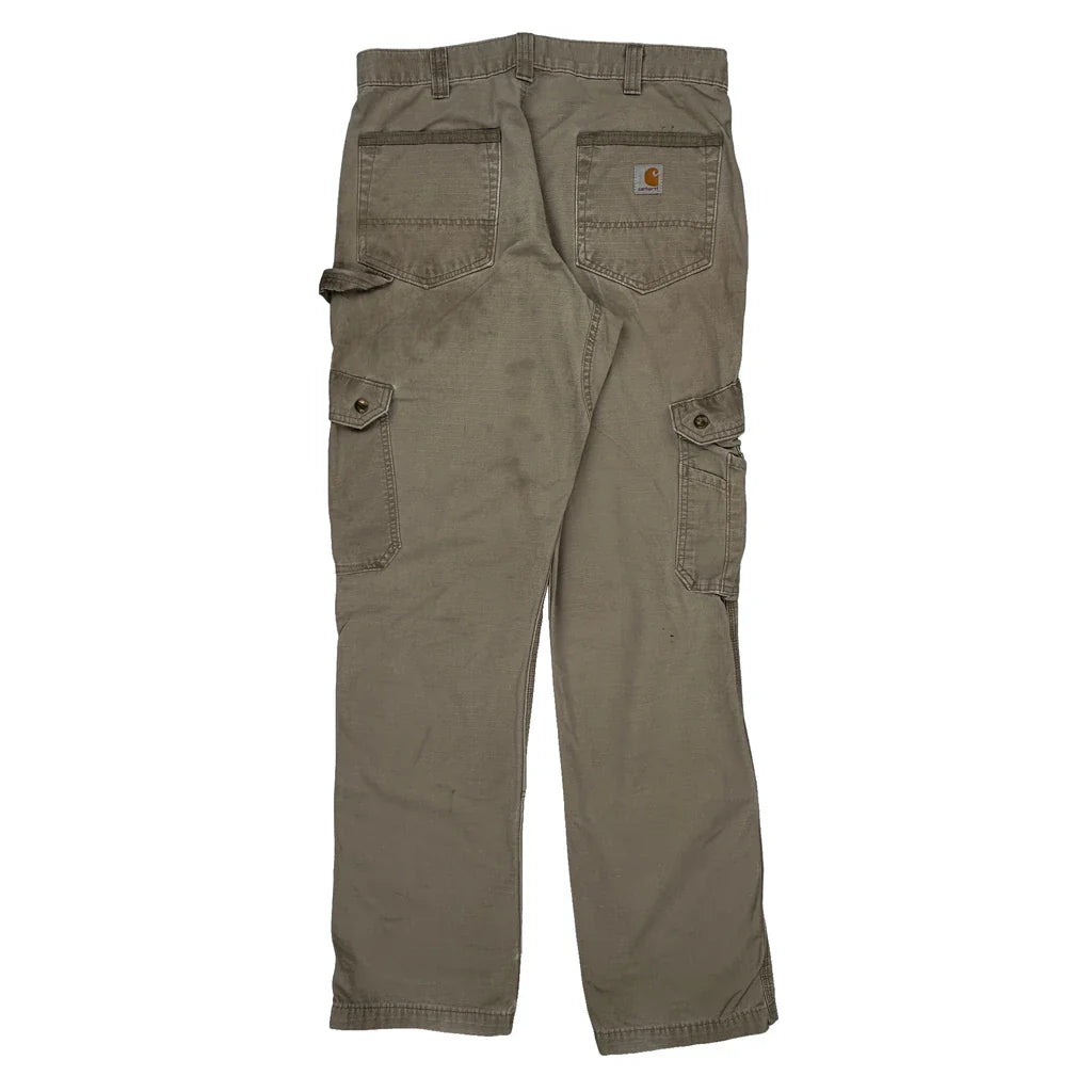 Carhartt Double Knee Cargo Trousers - 33W 34L Khaki Cotton Refurbished - Thrifted (note: this is a term often used to describe second- refurbished available on Cerqular