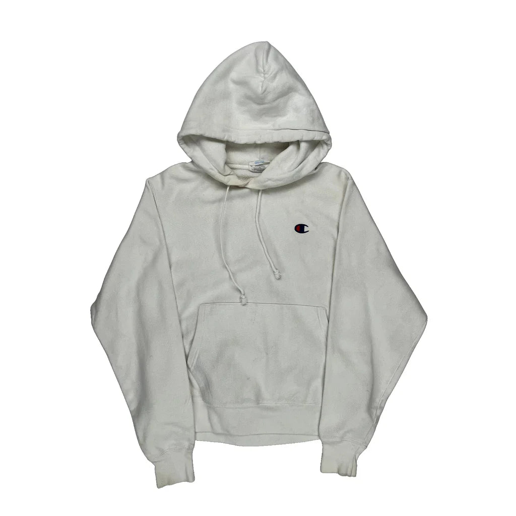Reverse Weave Champion Hoodie - Small White Cotton Refurbished - Thrifted (note: this is a term often used to describe second- refurbished available on Cerqular