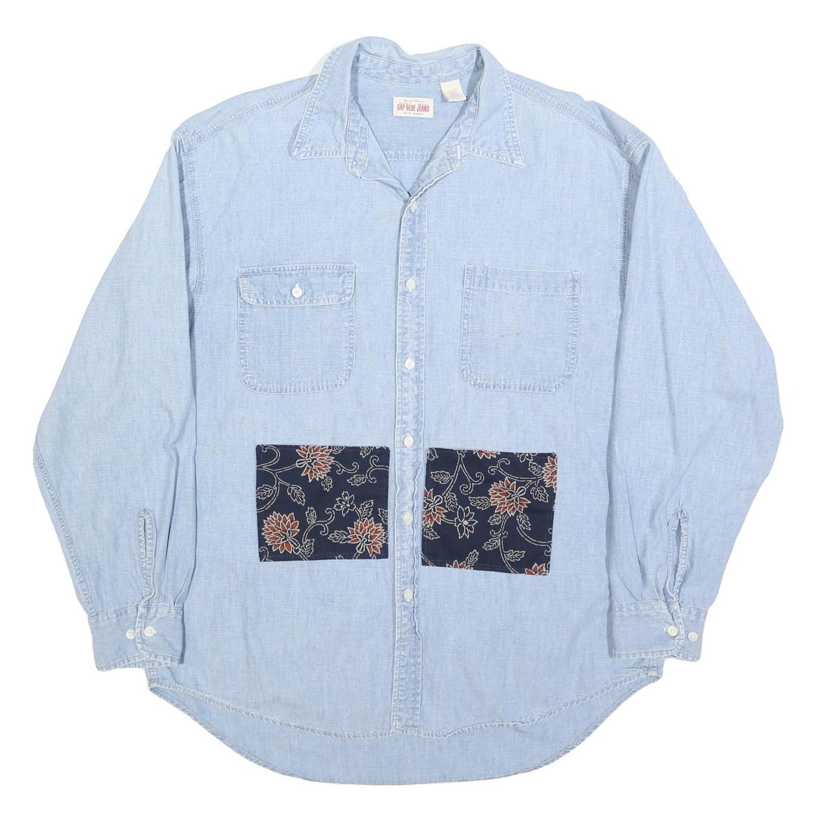 GAP Mens Light Blue Cotton Shirt L Floral Patchwork Casual Button Down Refurbished - N/A refurbished available on Cerqular