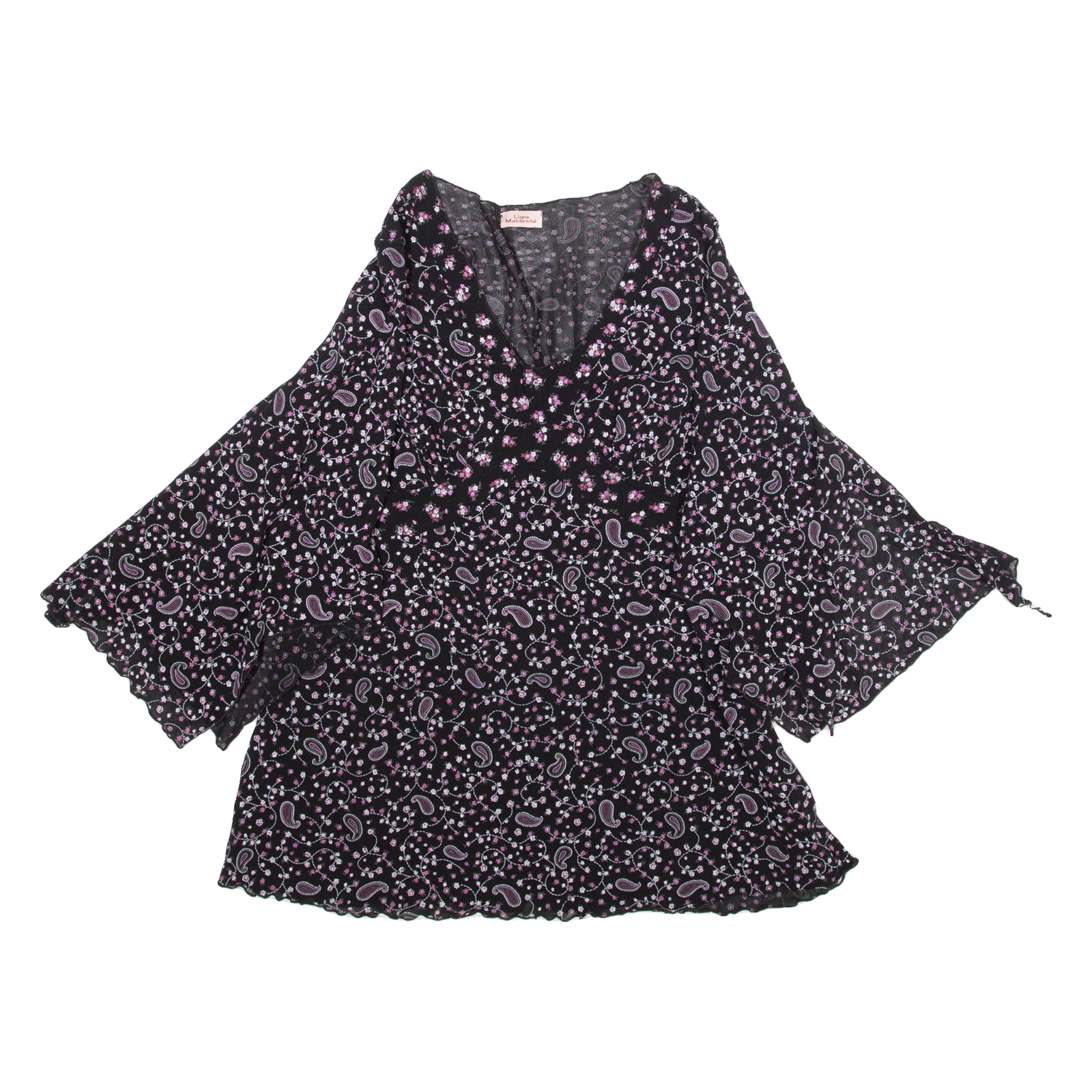 LIGNE MATERNITE Womens Blouse Top Black Long Sleeve Crazy Pattern XXS Refurbished - N/A refurbished available on Cerqular