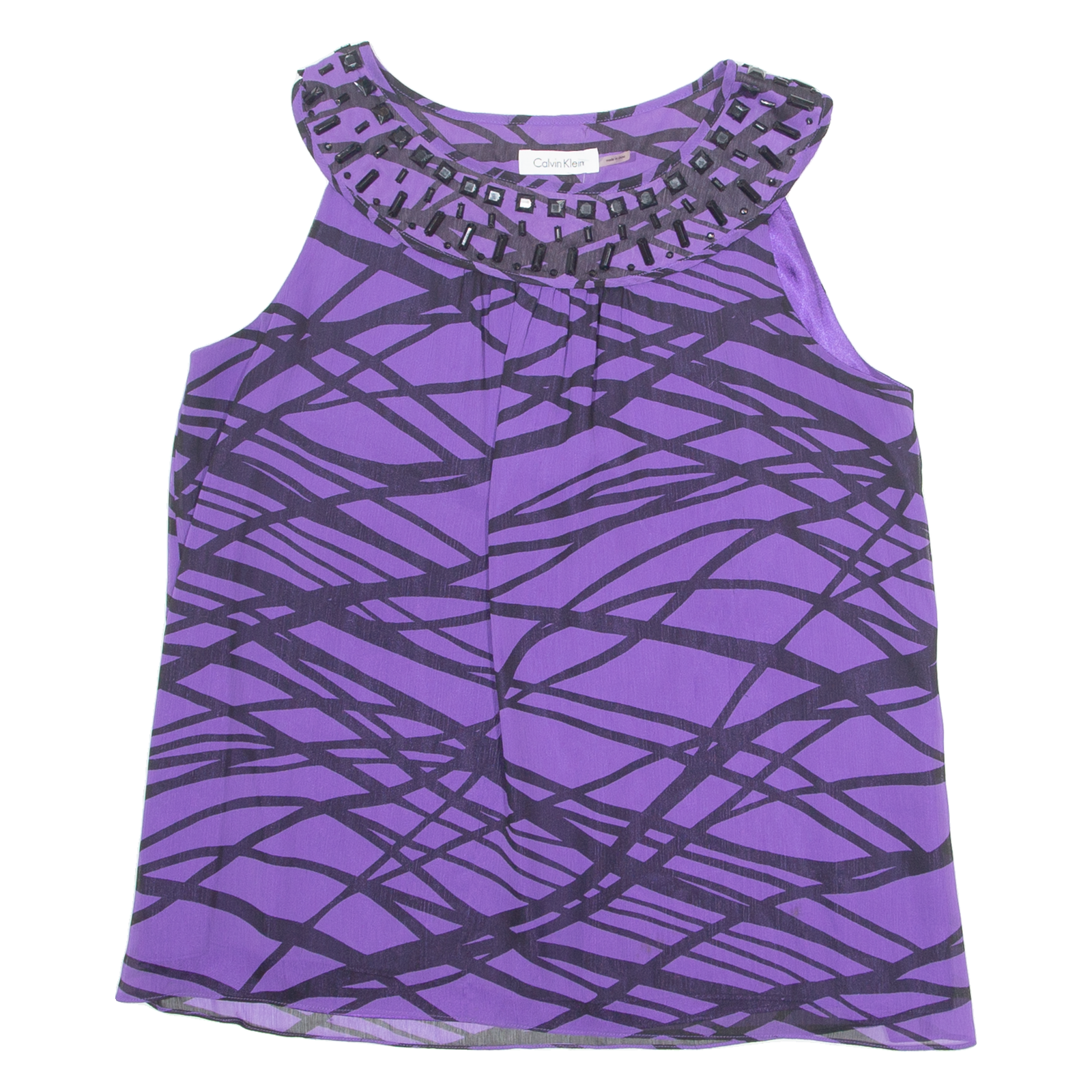 CALVIN KLEIN Womens Printed Vest Purple Sleeveless Crazy Pattern L Refurbished - N/A refurbished available on Cerqular