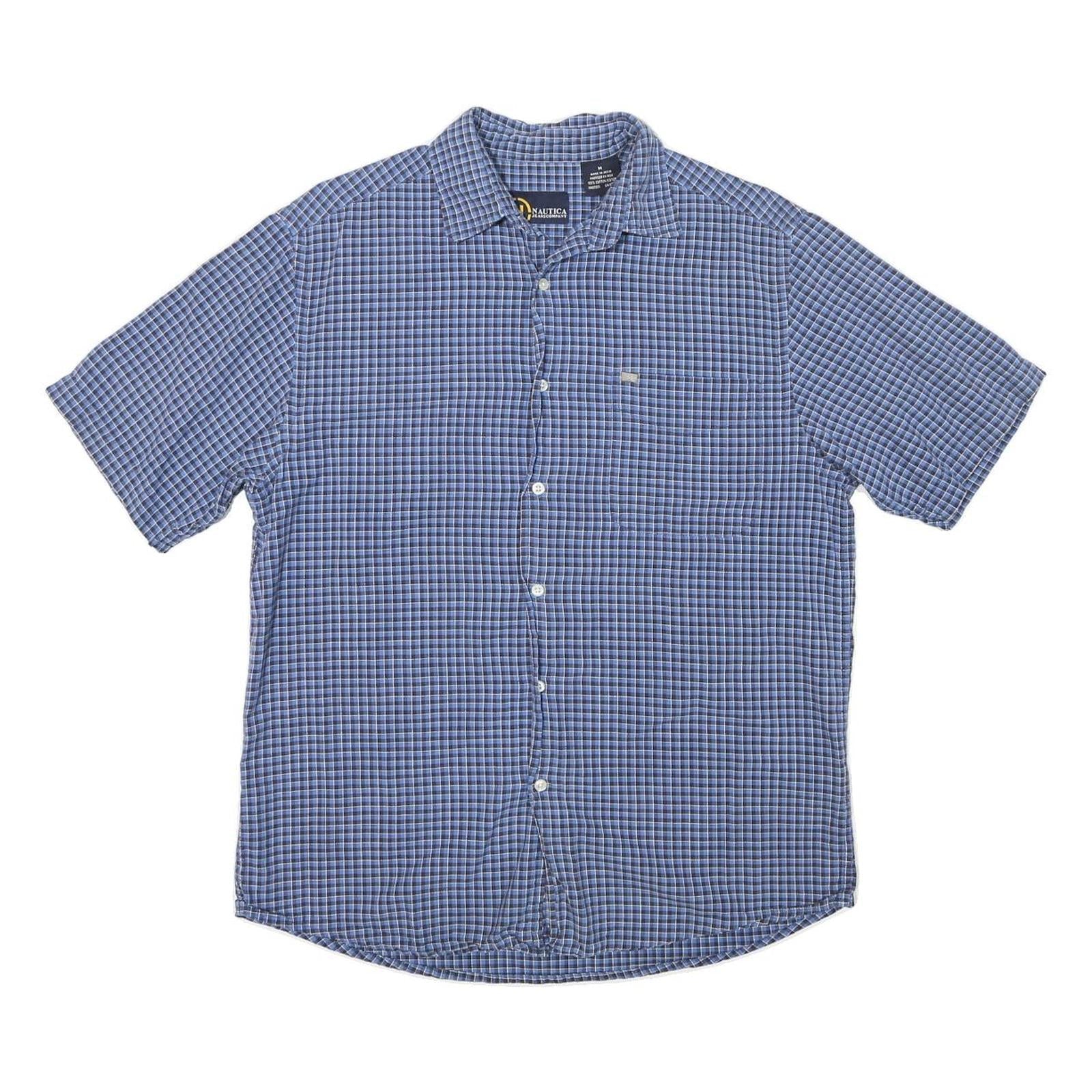 NAUTICA Mens Blue Check Shirt M Cotton Blend Casual Button-Down Short Sleeve Refurbished - N/A refurbished available on Cerqular