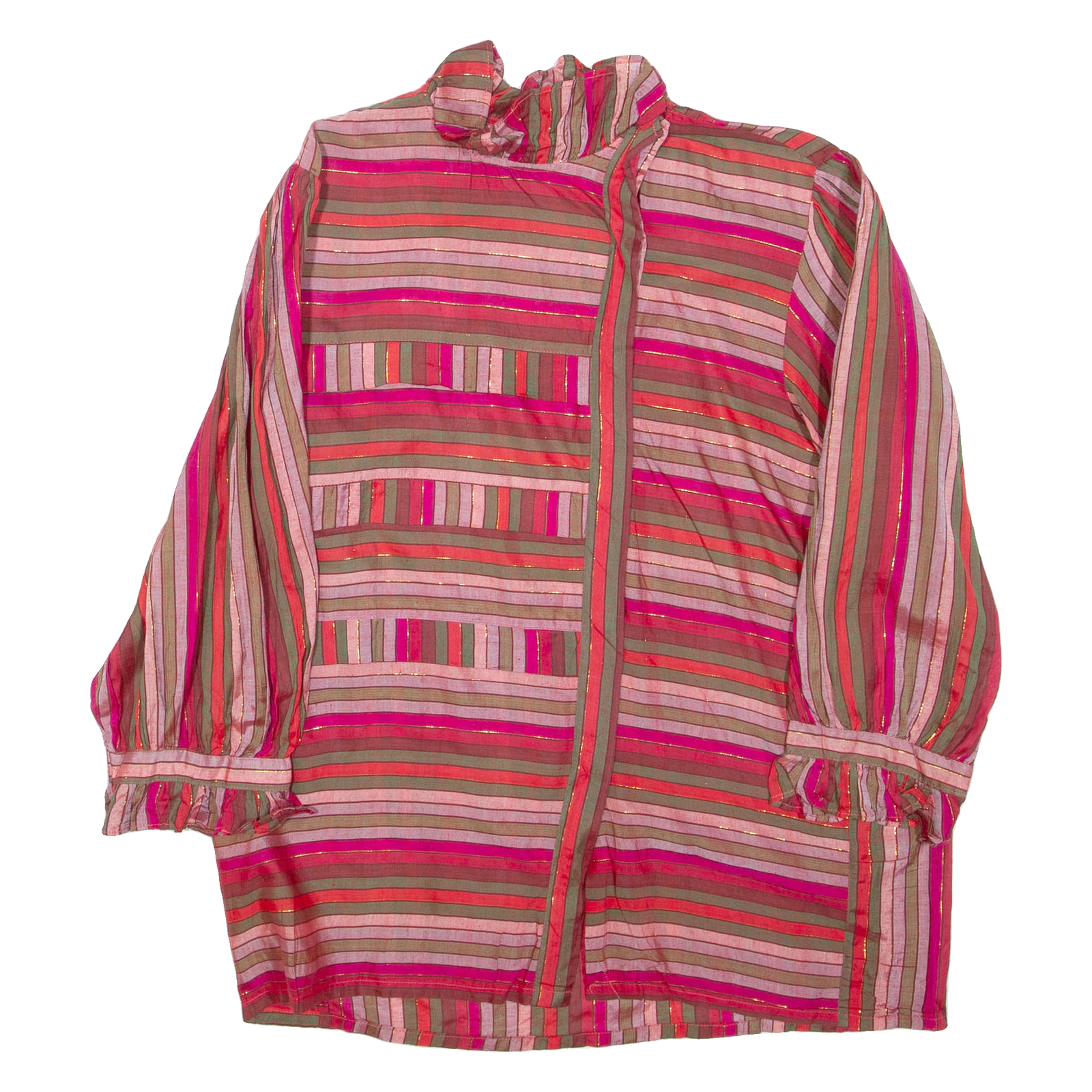 Womens Printed Blouse Red High Neck 3/4 Sleeve Viscose Striped L Refurbished - N/A refurbished available on Cerqular