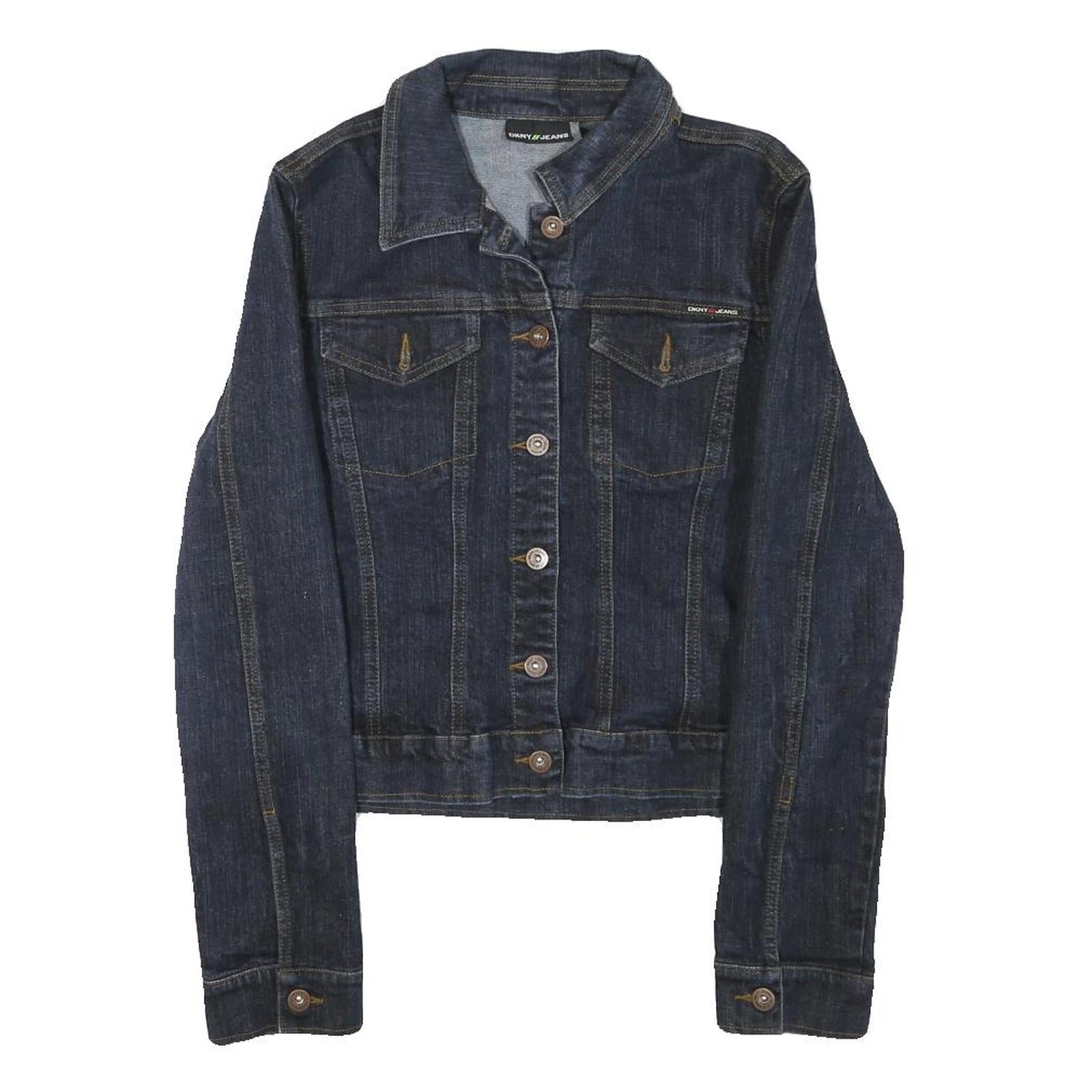 DKNY Womens Blue Denim Button Cotton Blend Jacket M Casual Classic Fit Refurbished - N/A refurbished available on Cerqular