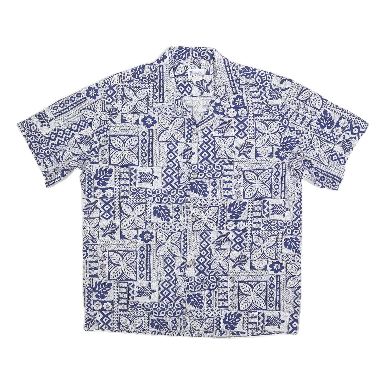 HAWAII Mens Blue & White Patterned Cotton Blend Shirt L Hawaiian Style Refurbished - N/A refurbished available on Cerqular