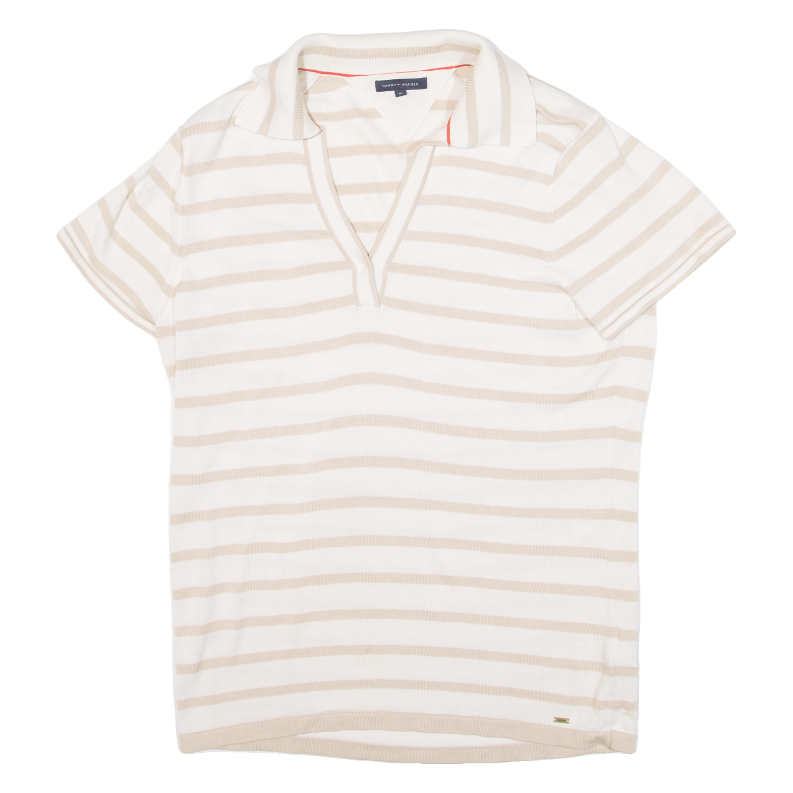 TOMMY HILFIGER Womens Polo Shirt Beige Striped XL Refurbished - N/A refurbished available on Cerqular