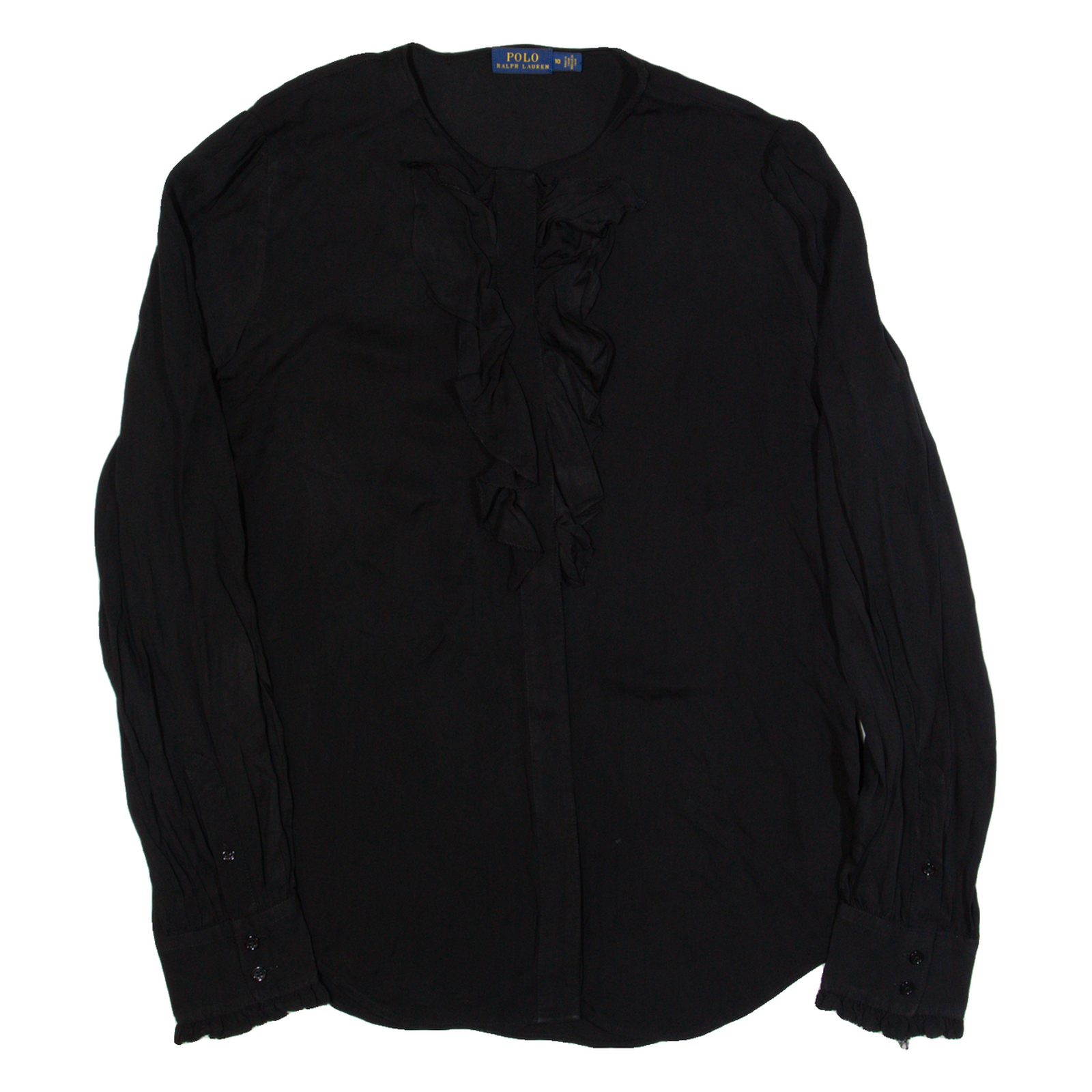 POLO RALPH LAUREN Frill Womens Shirt Black Long Sleeve Viscose UK 10 Refurbished - N/A refurbished available on Cerqular