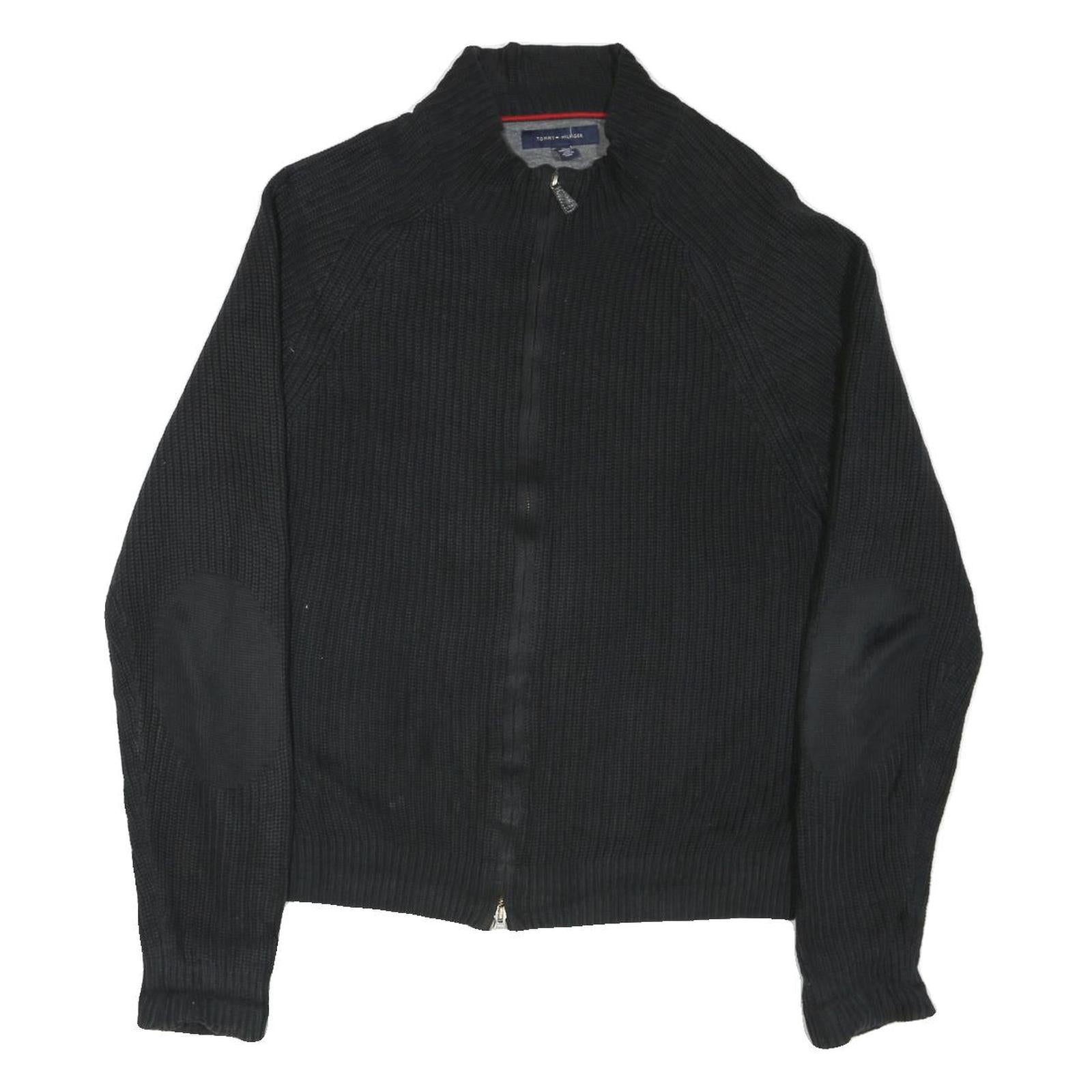 TOMMY HILFIGER Mens Black Heavy Knit Zip Up Jumper Crew Neck XL Cotton Blend Refurbished - N/A refurbished available on Cerqular