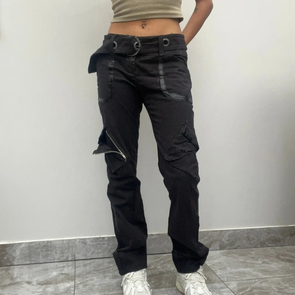 Lazzerini Tiziana Cargo Trousers - 30W UK 8 Black Cotton Refurbished - Thrifted (note: this is a term often used to describe second- refurbished available on Cerqular