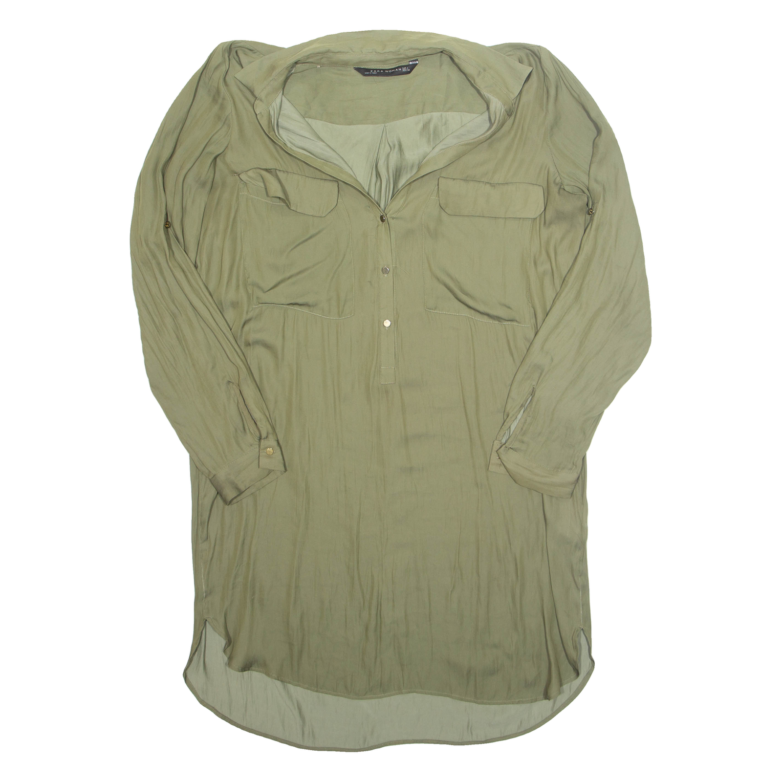 ZARA Womens Shirt Dress Green Long Sleeve Knee Length L Refurbished - N/A refurbished available on Cerqular