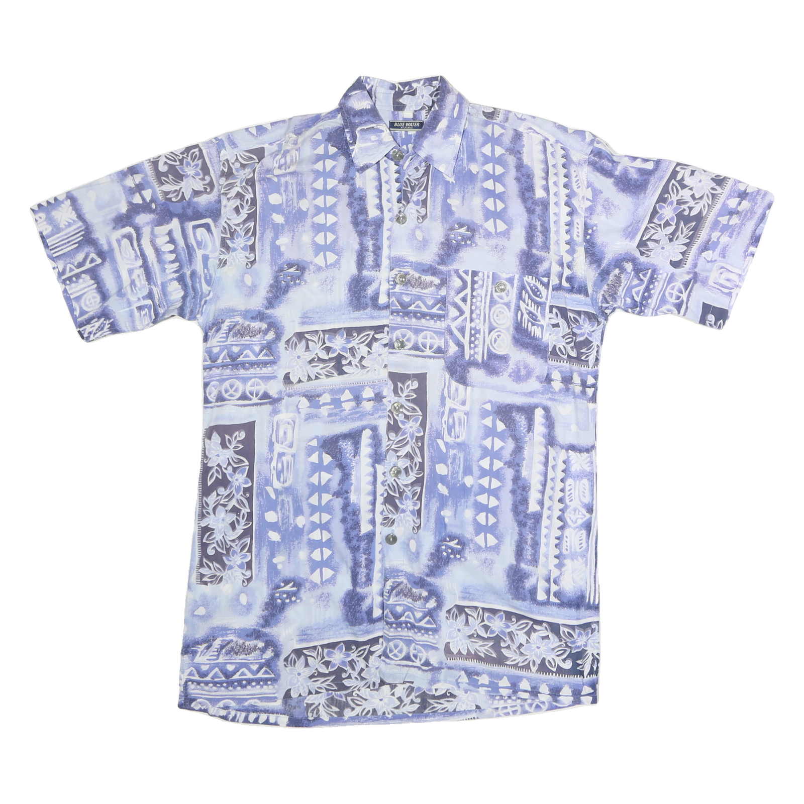 BLUE WATER Mens Blue Printed Cotton Short Sleeve Shirt M Summer Casual Refurbished - N/A refurbished available on Cerqular