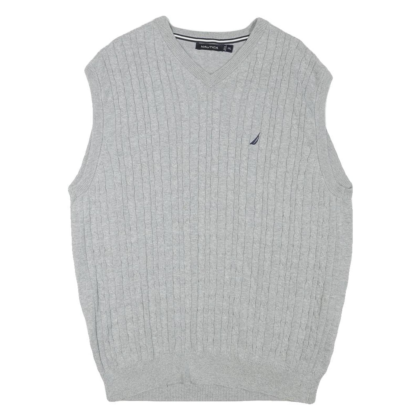 NAUTICA Mens Grey Cable Knit Jumper Sleeveless V-Neck Cotton Blend XL Refurbished - N/A refurbished available on Cerqular