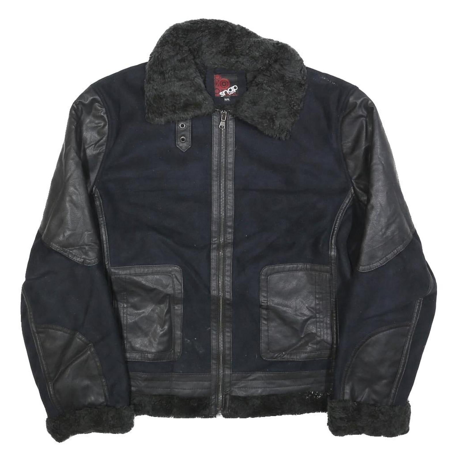 SNAP Mens Black & Black Faux Shearling Jacket XL Polyester Blend Zip Warm Refurbished - N/A refurbished available on Cerqular