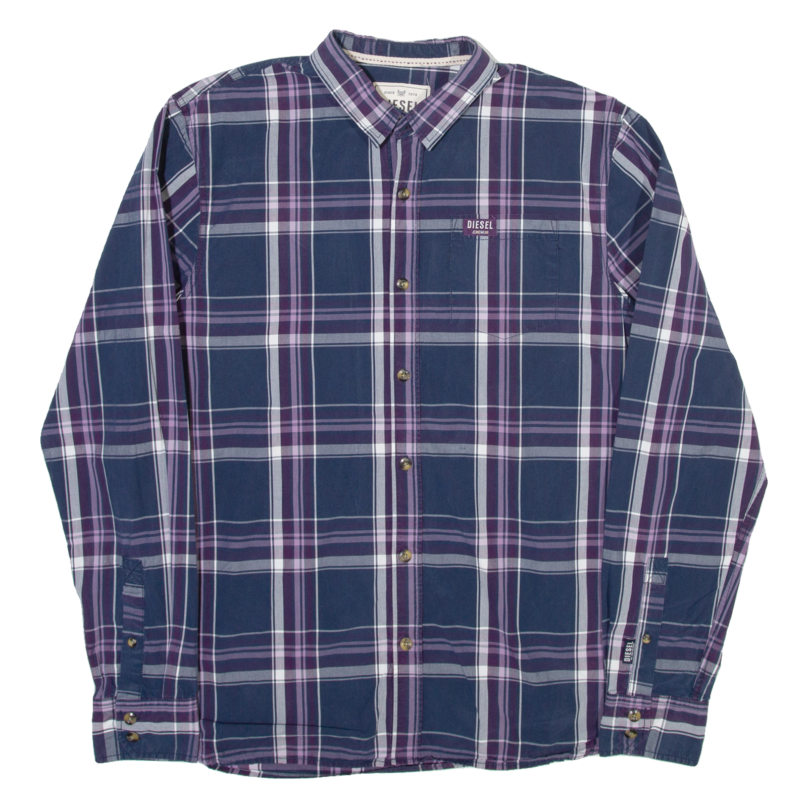 DIESEL Mens Shirt Blue Check Long Sleeve L Refurbished - N/A refurbished available on Cerqular