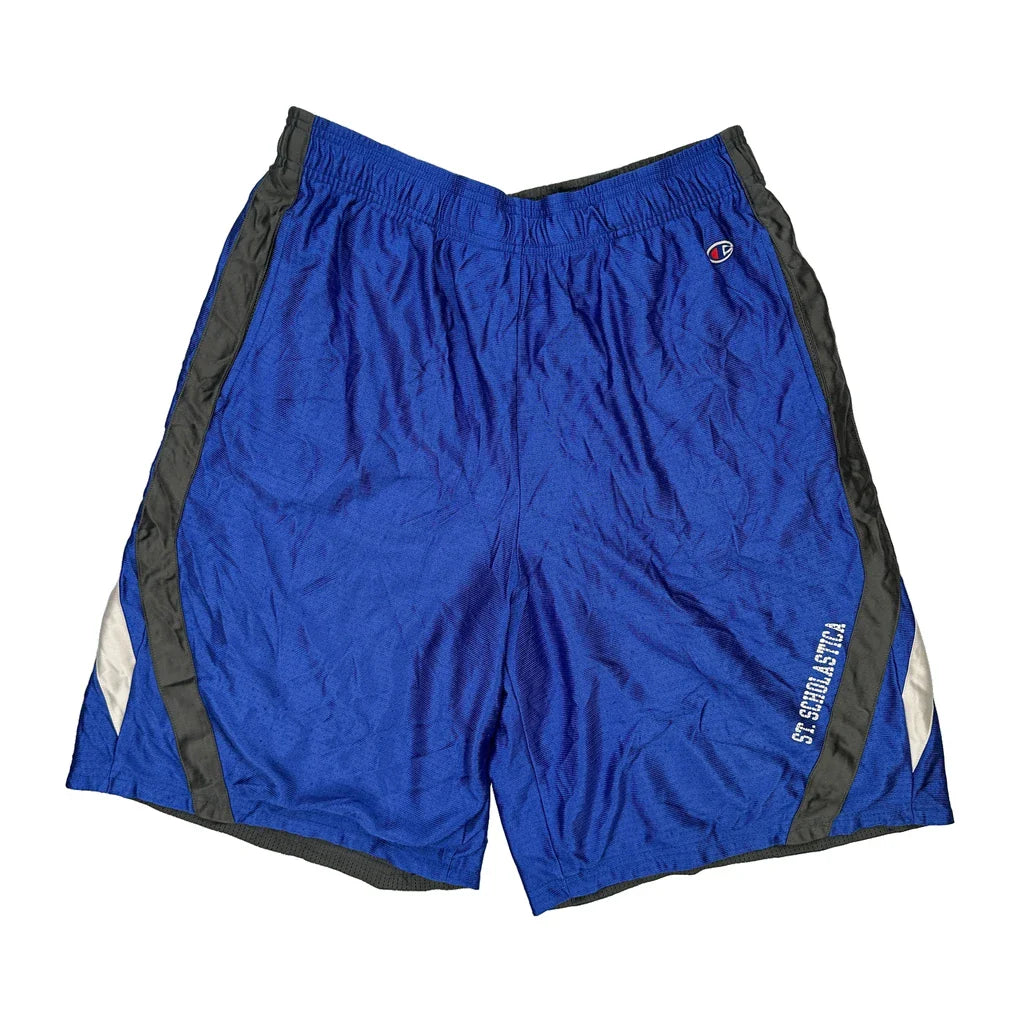Champion Sport Shorts - Large Blue Polyester Refurbished - Thrifted (note: this is a term often used to describe second- refurbished available on Cerqular