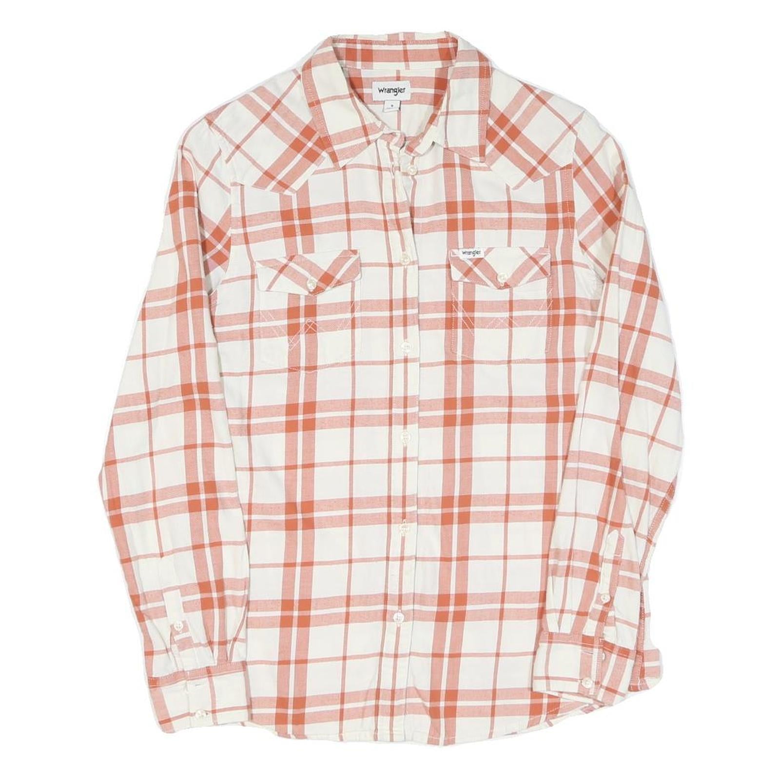 WRANGLER Womens White & Orange Check Shirt S Cotton Blend Button Long Sleeve Refurbished - N/A refurbished available on Cerqular