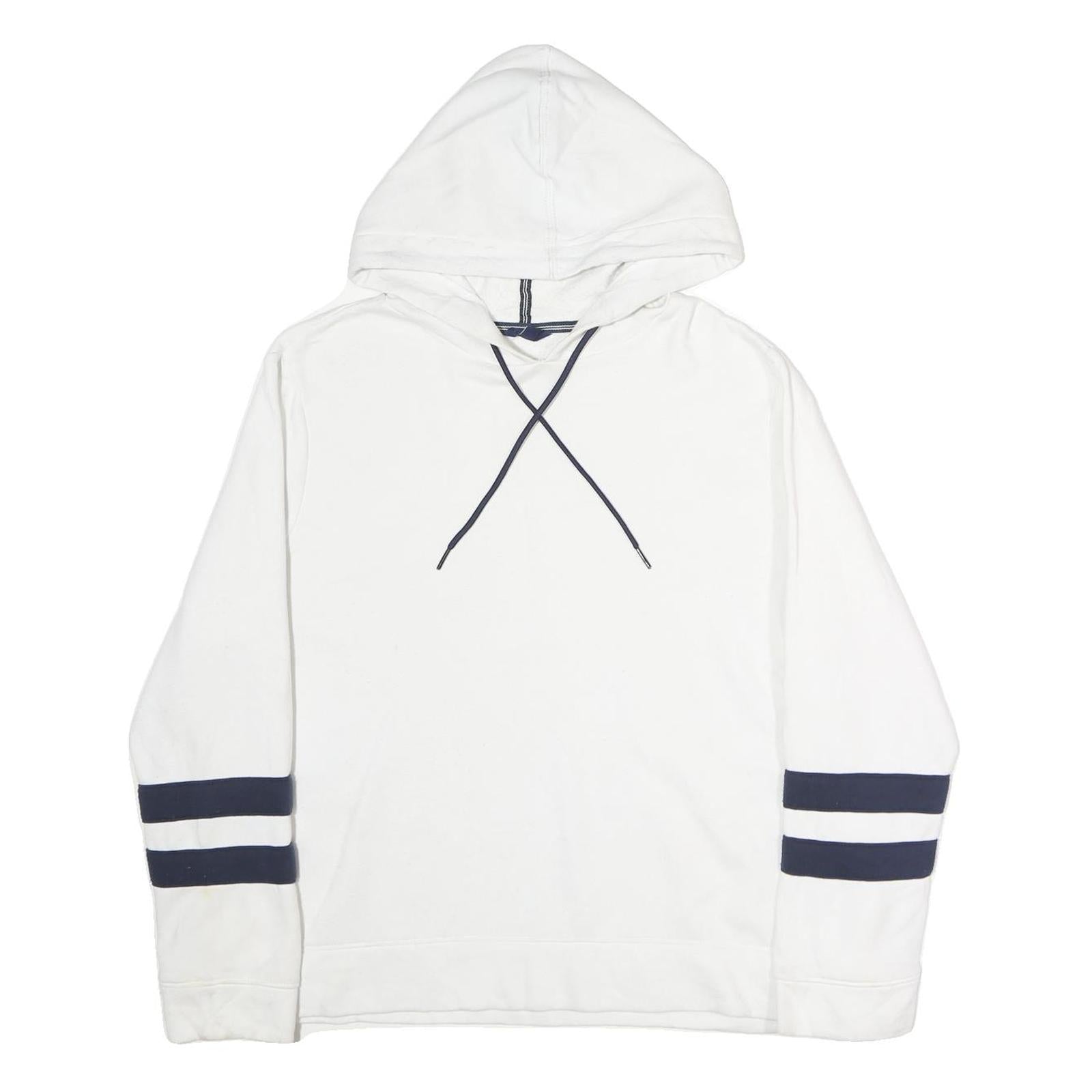 NAUTICA Mens White & Navy Stripe Pullover Hoodie L Cotton Casual Wear Refurbished - N/A refurbished available on Cerqular