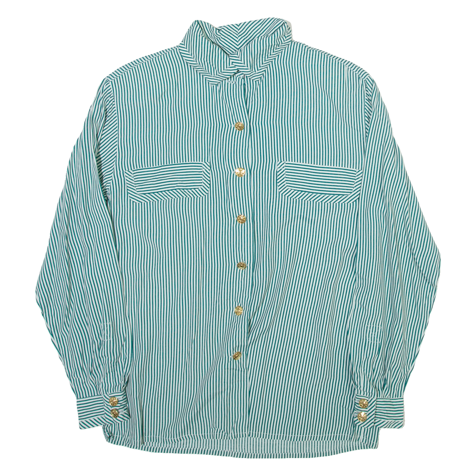 Womens Printed Shirt Green Collared Long Sleeve Striped M Refurbished - N/A refurbished available on Cerqular