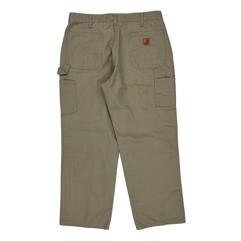 Original Dungaree Fit Carhartt Carpenter Trousers - 36W 30L Khaki Cotton Refurbished - Thrifted (note: this is a term often used to describe second- refurbished available on Cerqular