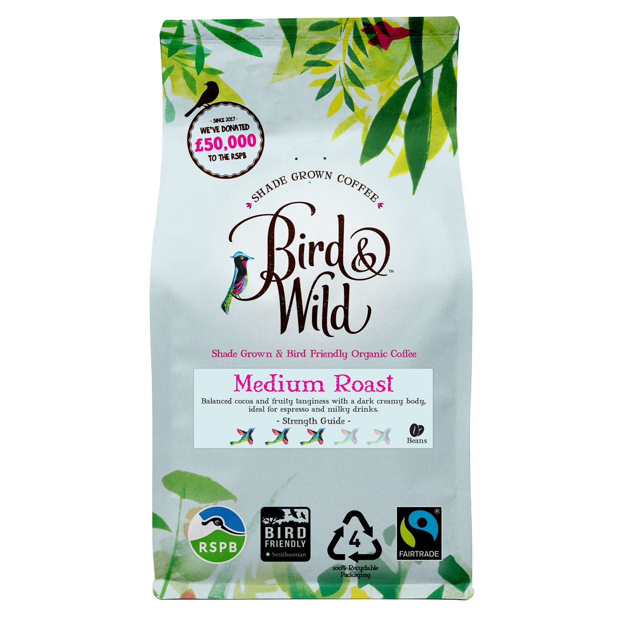 Medium Roast Fairtrade Organic Coffee, Beans or Ground - 200g, 500g, 1kg | Size: Ground | Grind: 6x 200g Case Refurbished - Bird & Wild Coffee refurbished available on Cerqular