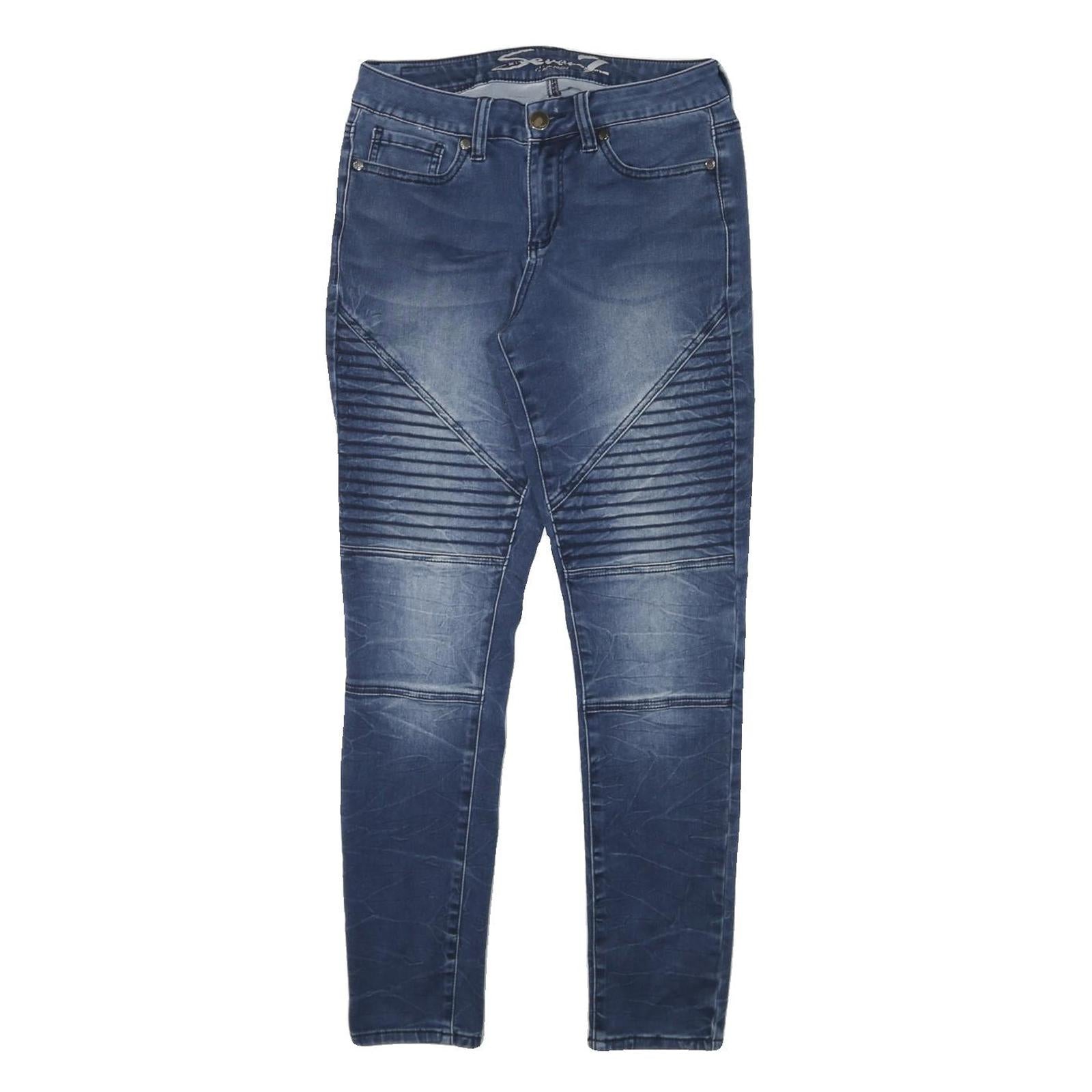 SEVEN7 Womens Slim Blue Denim Jeans W28 L29 Moto Style Cotton Blend Zip Refurbished - N/A refurbished available on Cerqular