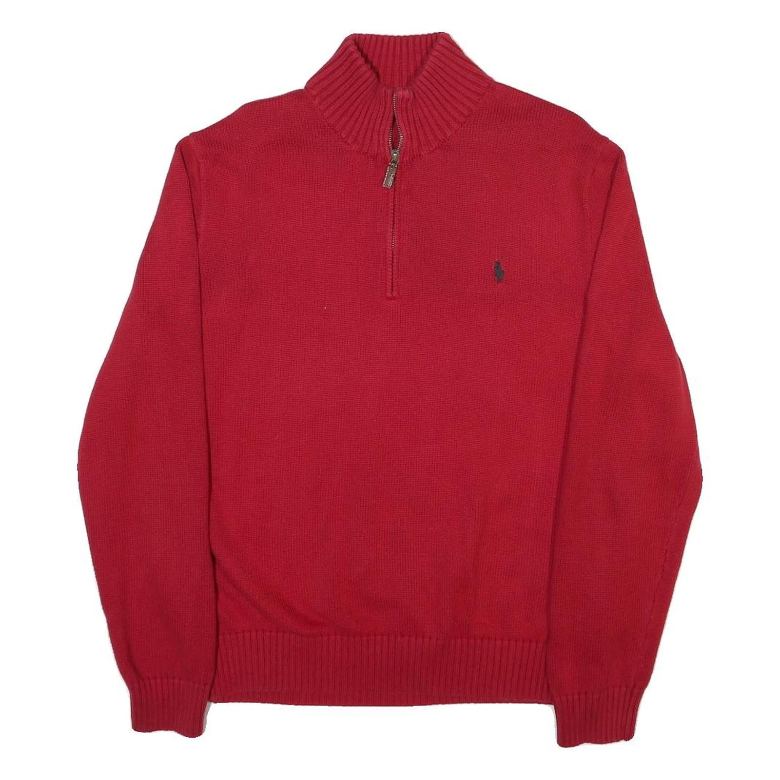 POLO RALPH LAUREN Mens Red Heavy Knit Quarter Zip Regular Fit Jumper XL Cotton Refurbished - N/A refurbished available on Cerqular