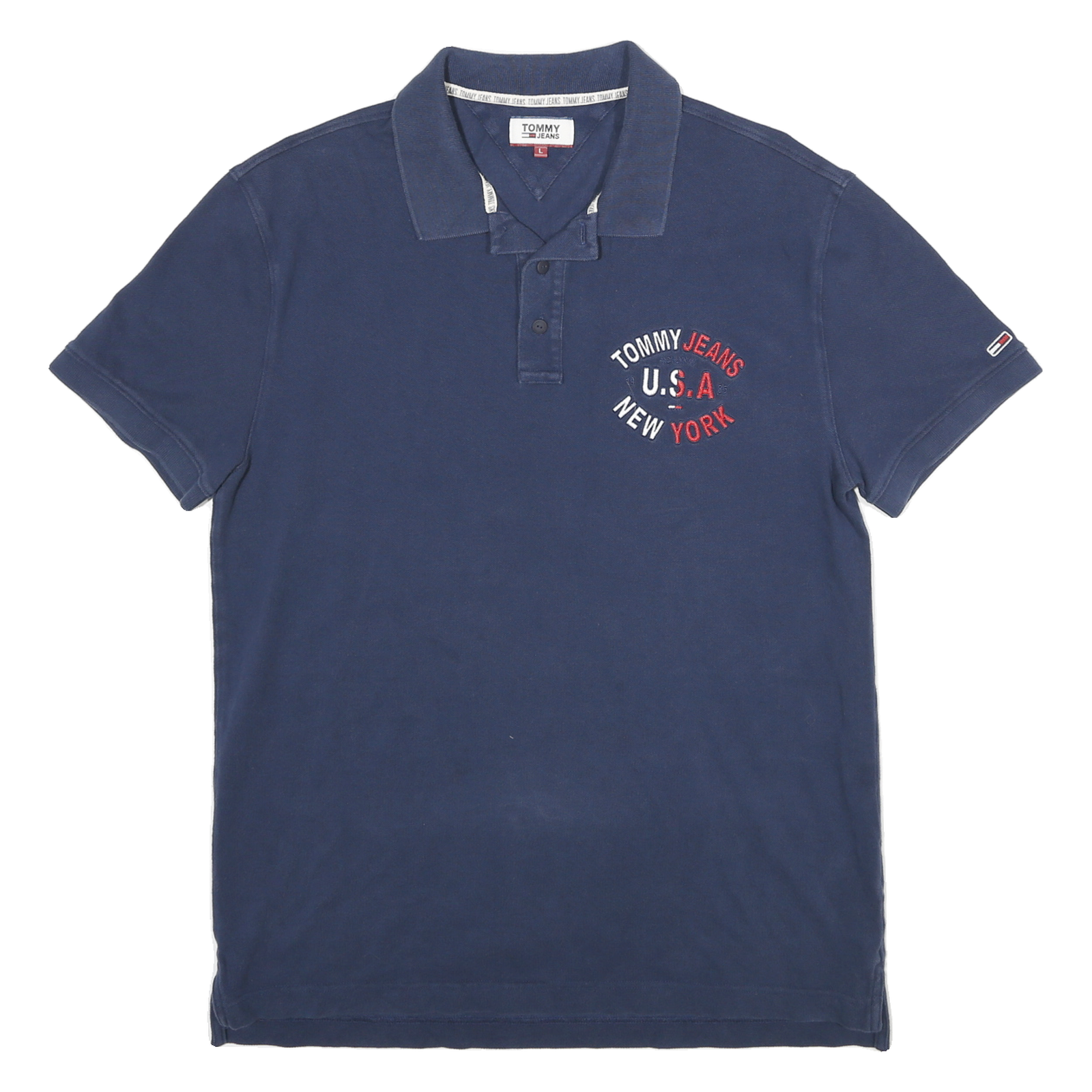 TOMMY JEANS Mens Blue Polo Shirt L Cotton Short Sleeve Embroidered Logo Refurbished - N/A refurbished available on Cerqular