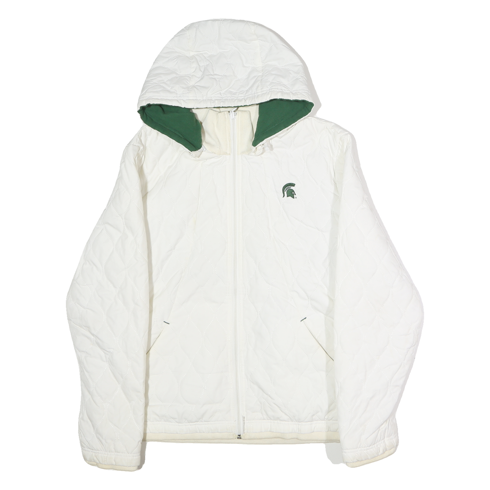 NIKE Womens White & Green Quilted Hooded Jacket XL Polyester Zip Sportswear Refurbished - N/A refurbished available on Cerqular