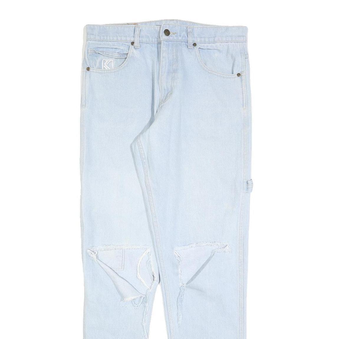 KARL KANI Womens Slim Light Blue Denim Jeans W32 L32 Distressed Zip Refurbished - N/A refurbished available on Cerqular