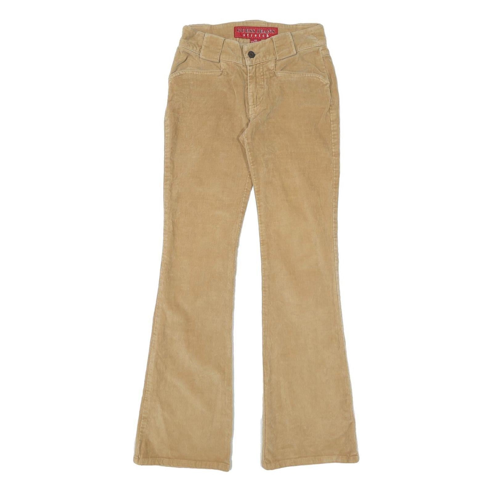 GUESS Womens Cotton Blend Beige Regular Flared Trousers W26 L31 Stretch Comfort Refurbished - N/A refurbished available on Cerqular