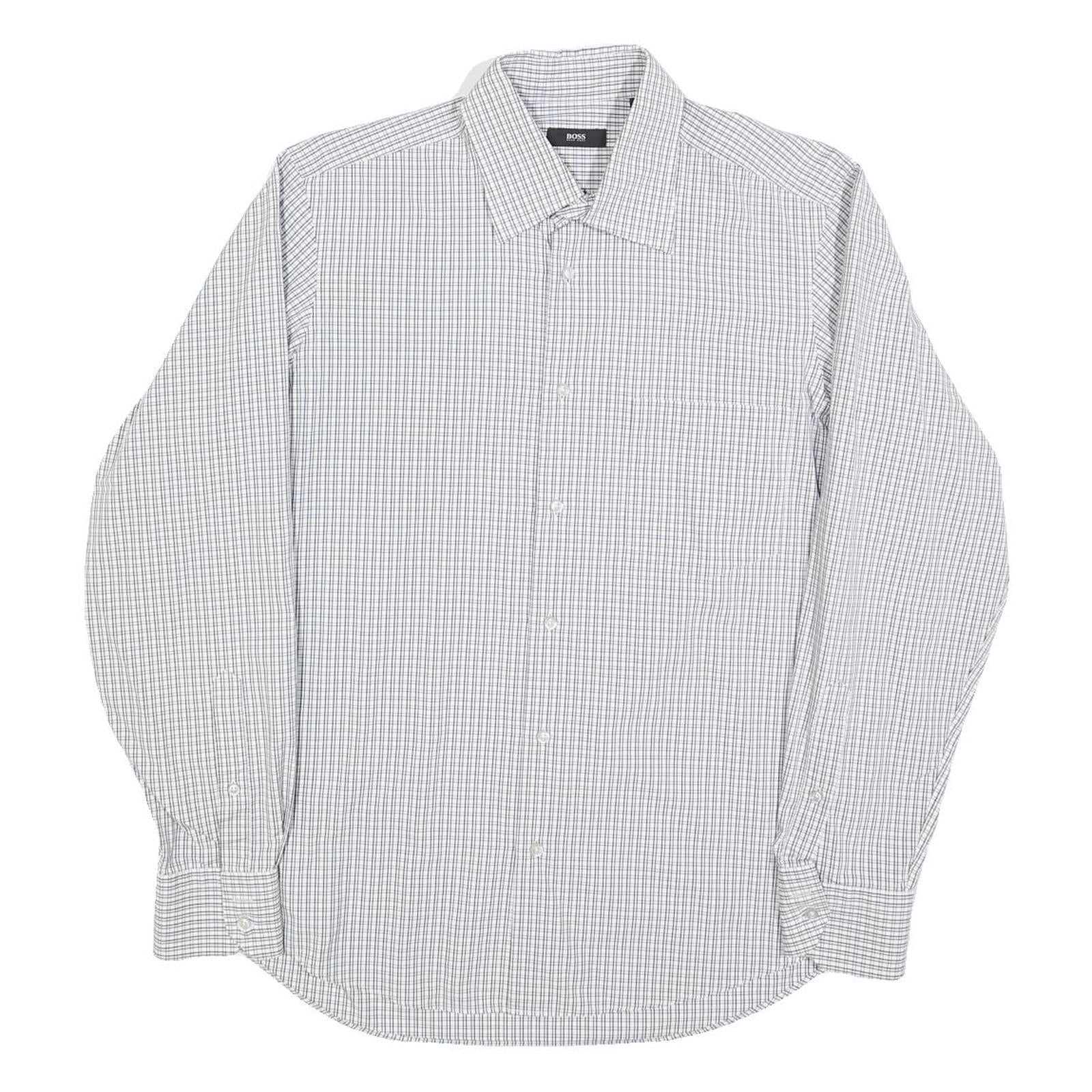 HUGO BOSS Mens White & Black Checked Shirt M Cotton Blend Classic Formal Refurbished - N/A refurbished available on Cerqular