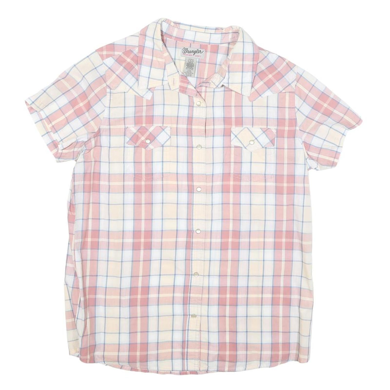 WRANGLER Womens Pink & Cream Check Shirt L Western Style Short Sleeve Summer Top Refurbished - N/A refurbished available on Cerqular