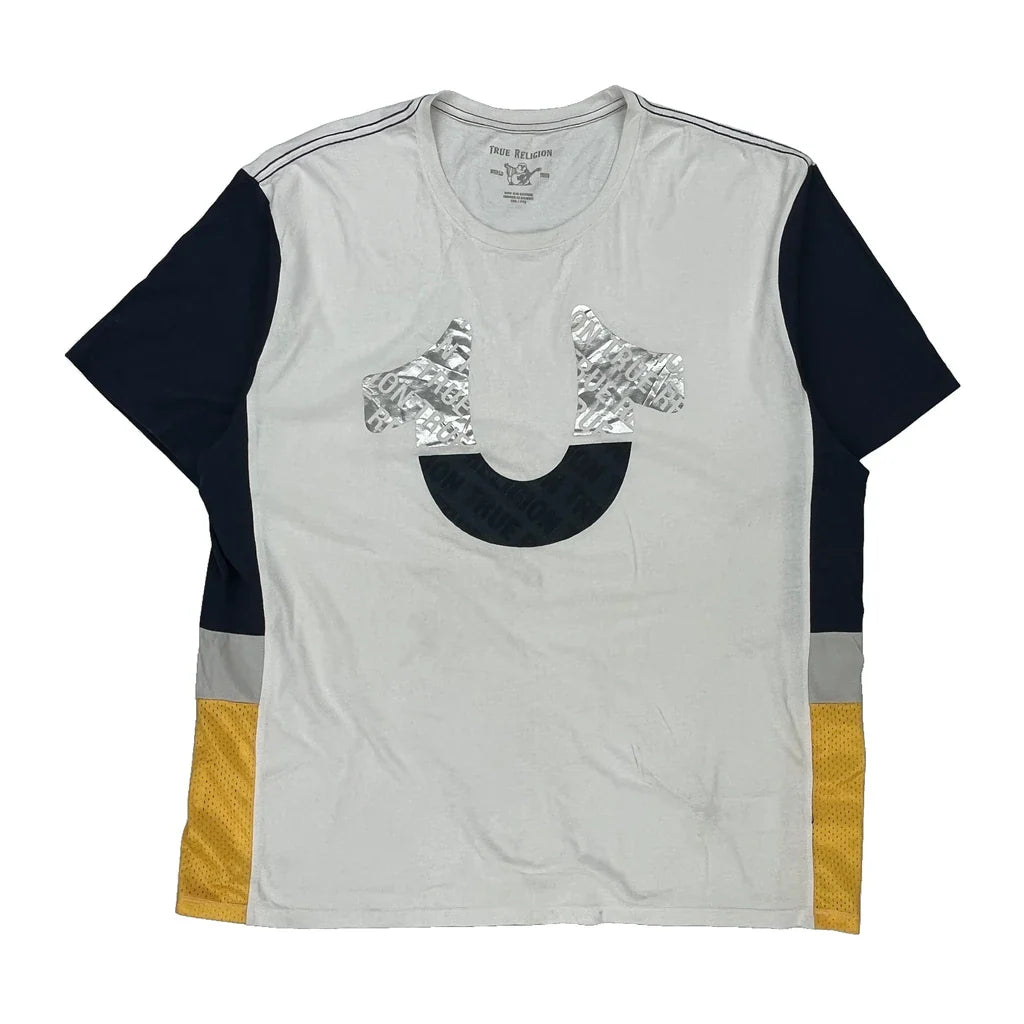True Religion Graphic T-Shirt - 2XL Navy Cotton Refurbished - Thrifted (note: this is a term often used to describe second- refurbished available on Cerqular