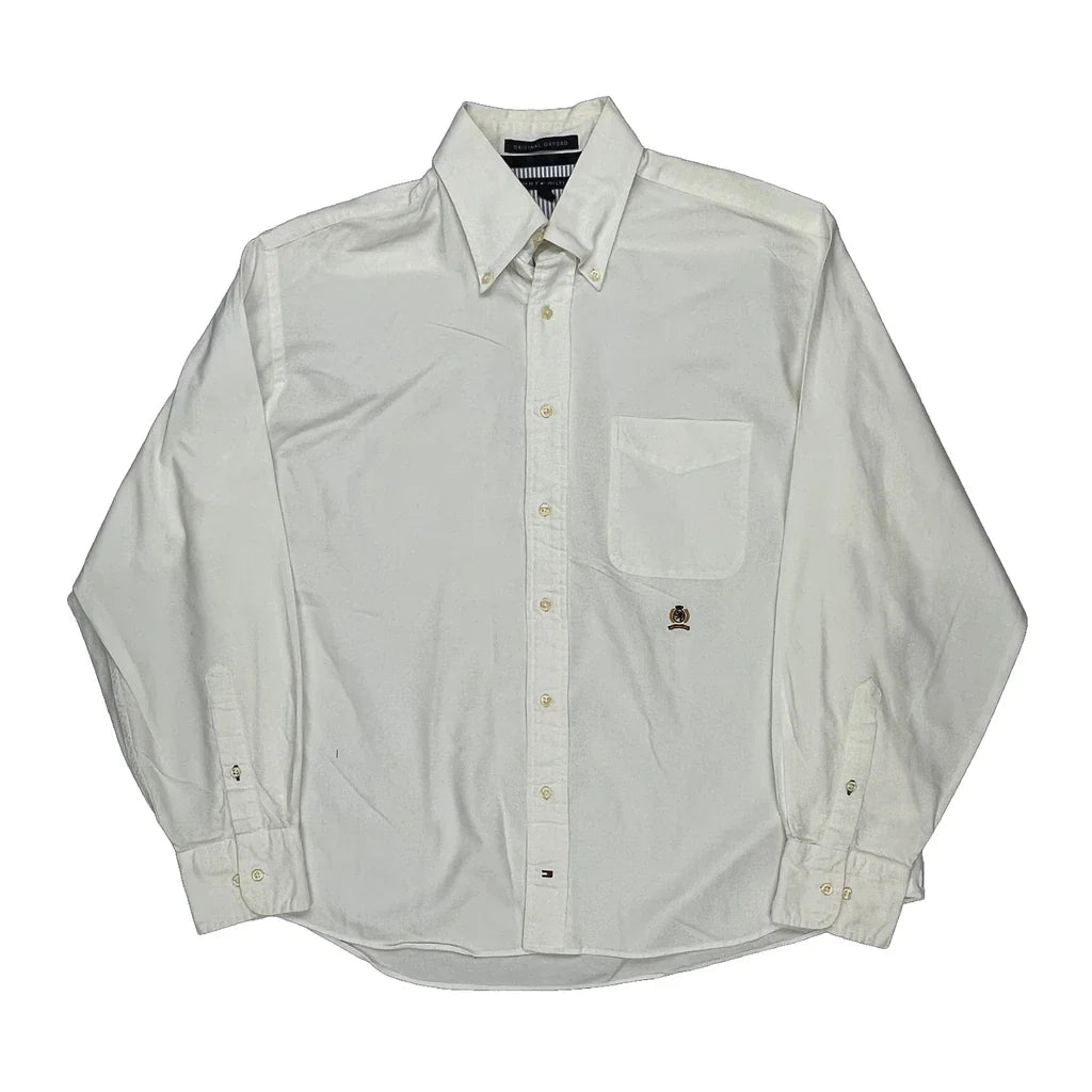 Tommy Hilfiger Shirt - Large White Cotton Refurbished - Thrifted (note: this is a term often used to describe second- refurbished available on Cerqular