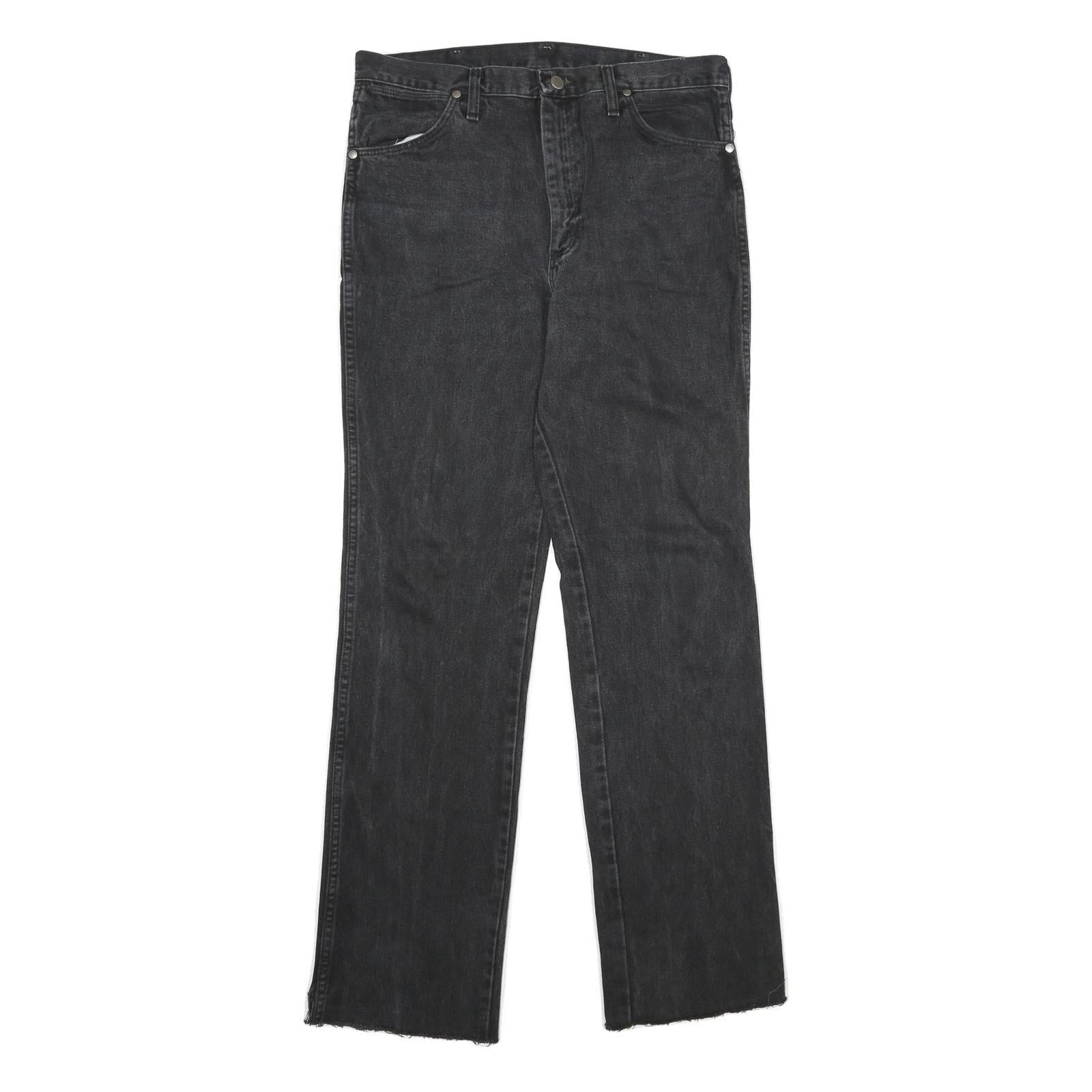 WRANGLER Mens Black Regular Straight Denim W34 L34 Cotton Zip Jeans Raw Hem Refurbished - N/A refurbished available on Cerqular