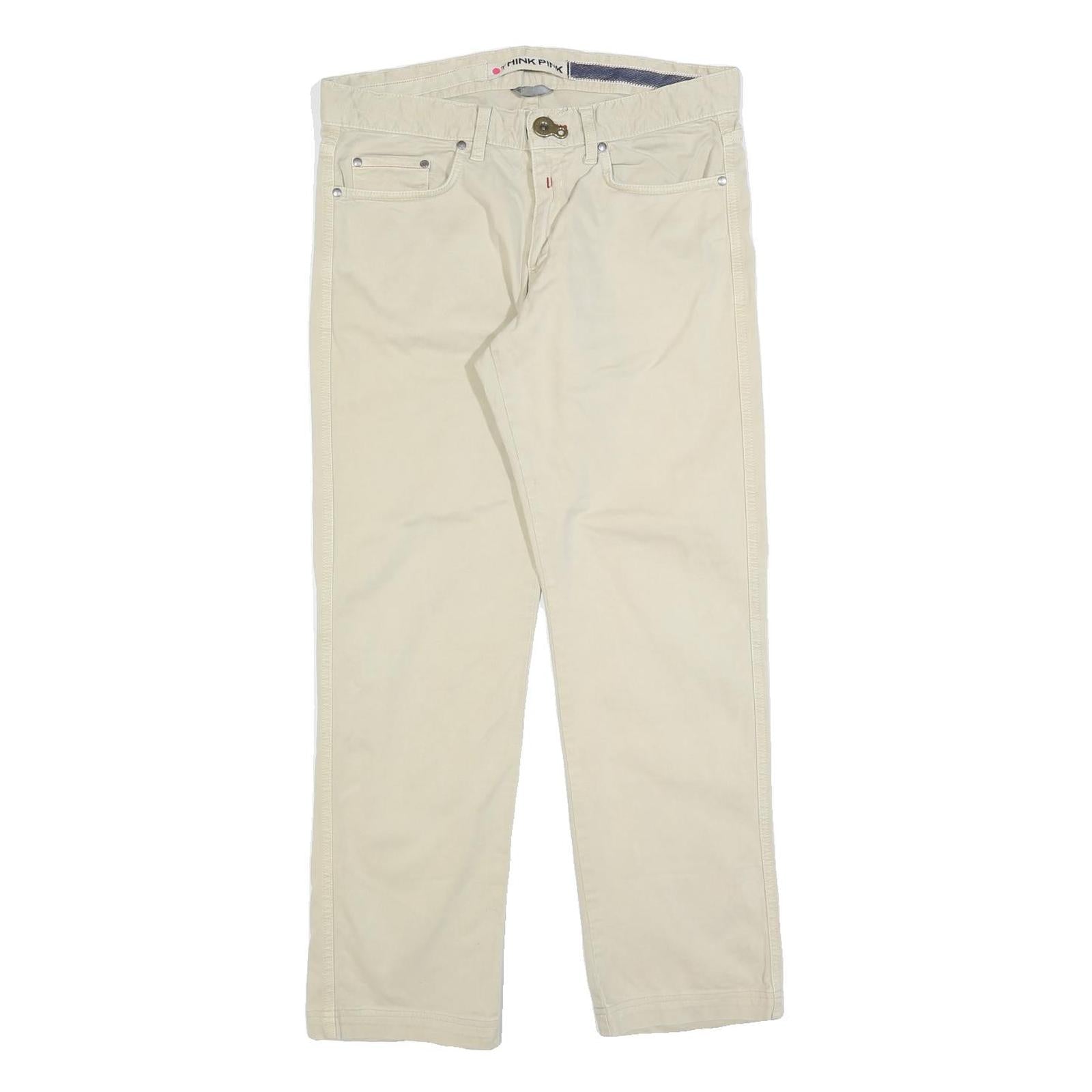 THINK PINK Womens Cotton Blend Beige Regular Straight Trousers W32 L30 Casual Refurbished - N/A refurbished available on Cerqular
