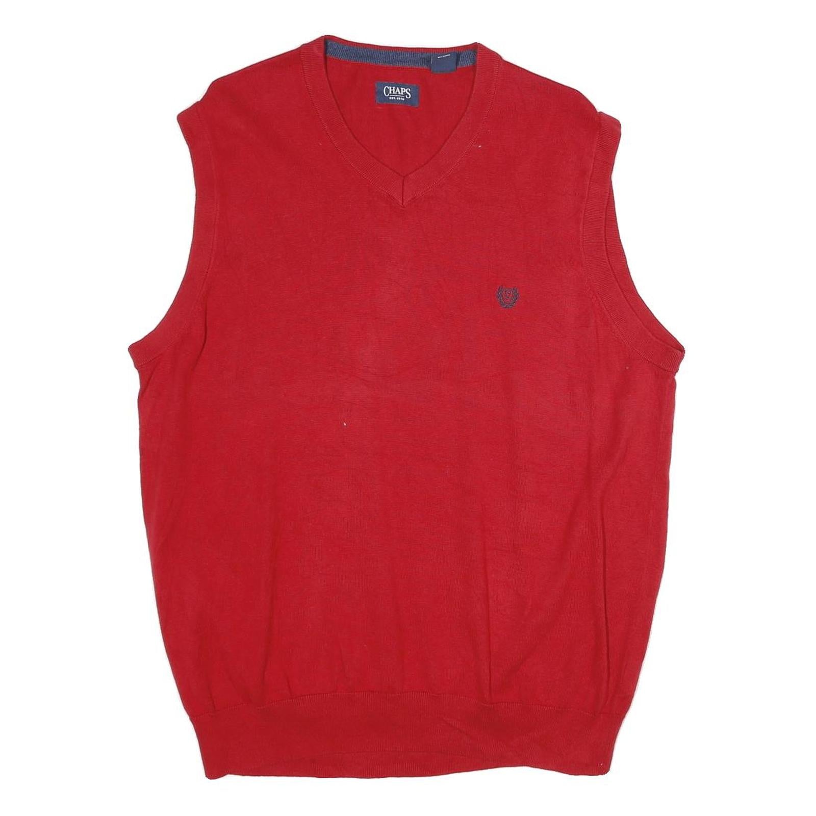 CHAPS Mens Red Plain V-Neck Basic Knit L Sleeveless Cotton Jumper Vest Refurbished - N/A refurbished available on Cerqular