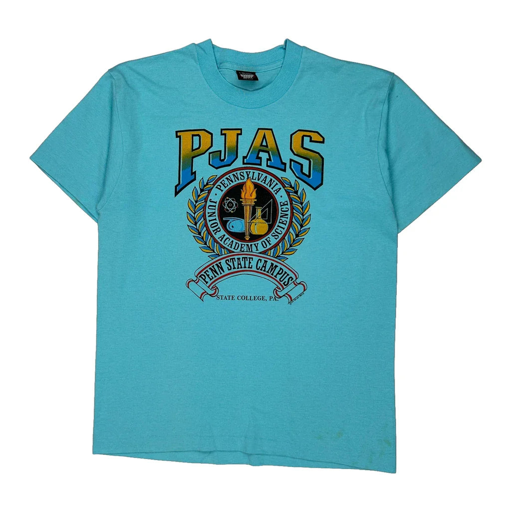 Screen Stars College T-Shirt - Large Blue Cotton Blend Refurbished - Thrifted (note: this is a term often used to describe second- refurbished available on Cerqular