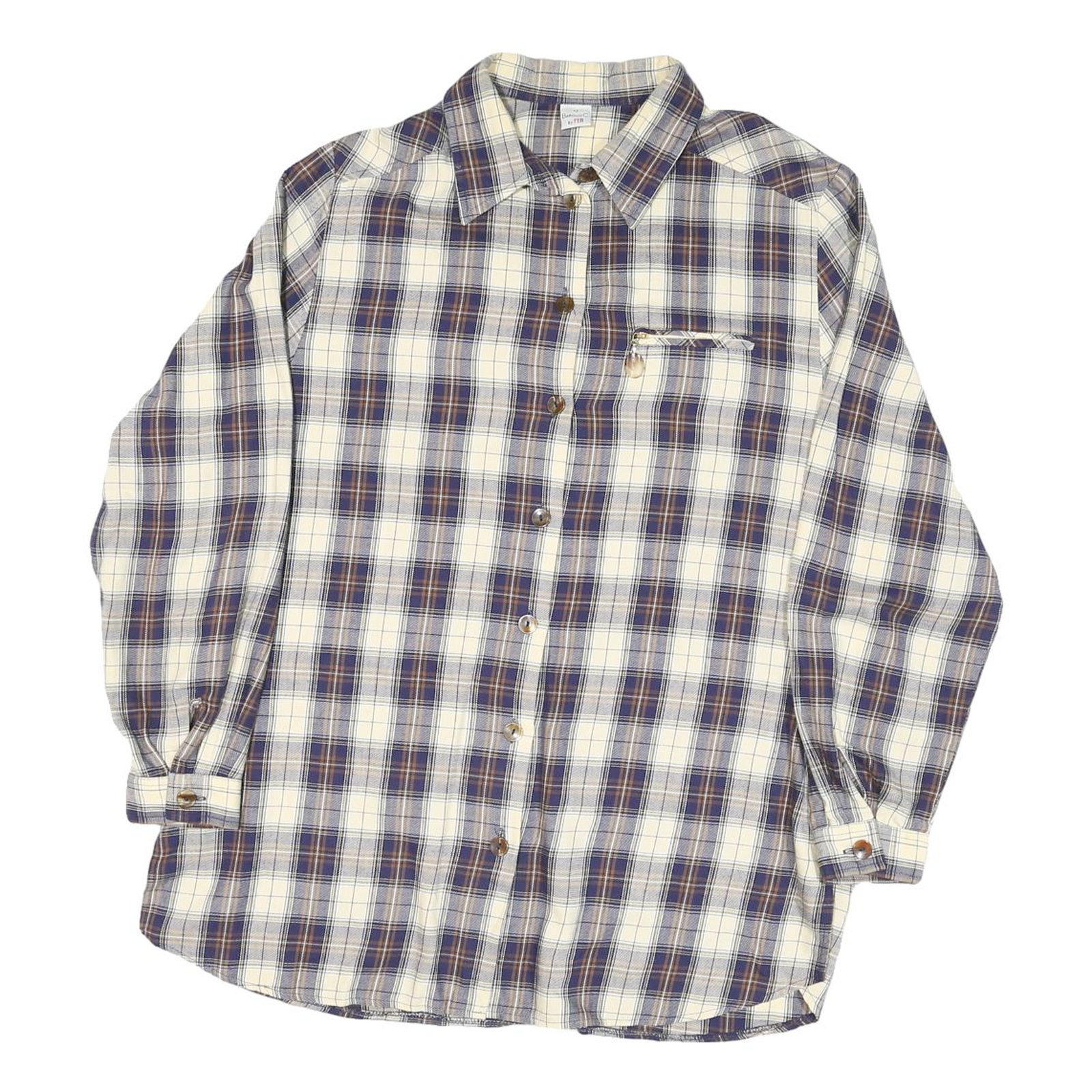 BAROLO C Womens Cream & Blue Checked Shirt L Cotton Blend Button Fastening Refurbished - N/A refurbished available on Cerqular