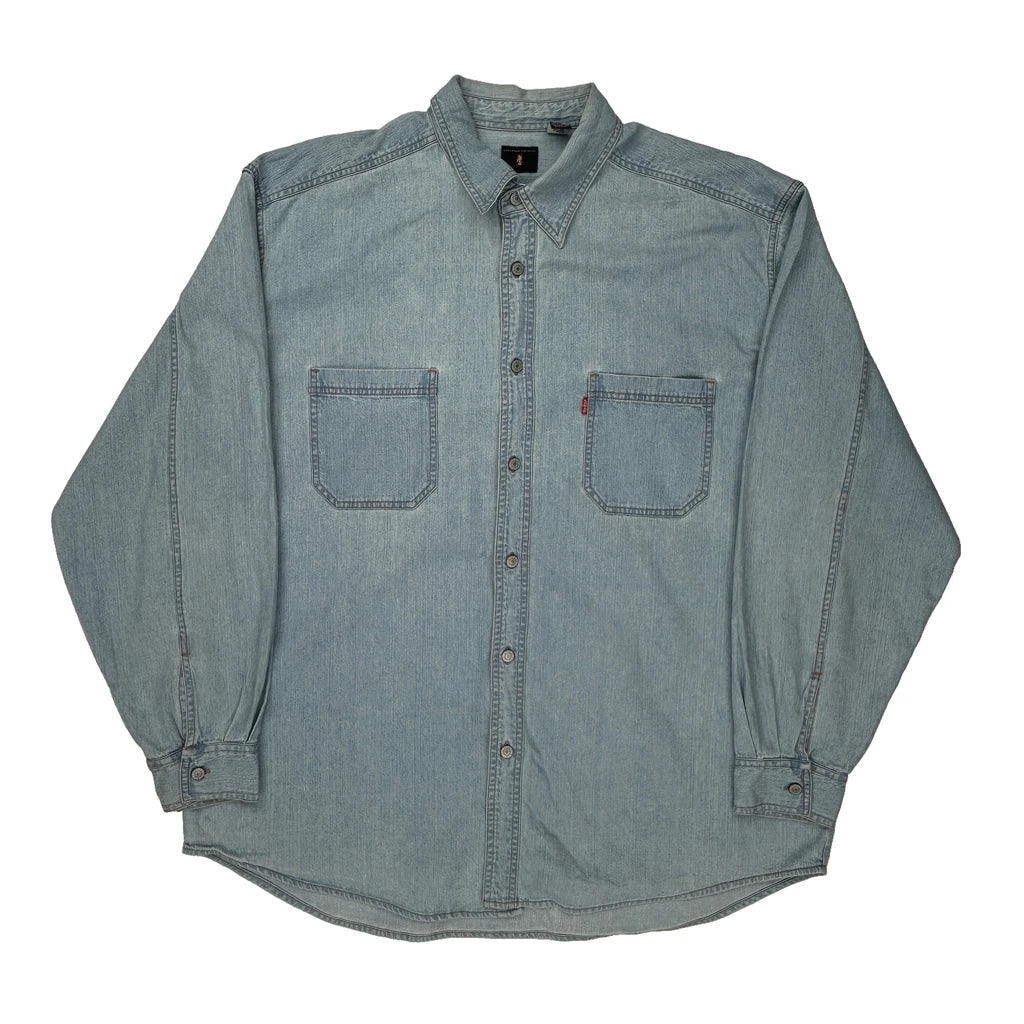 Levis Denim Shirt - XL Light Wash Cotton Refurbished - Thrifted (note: this is a term often used to describe second- refurbished available on Cerqular