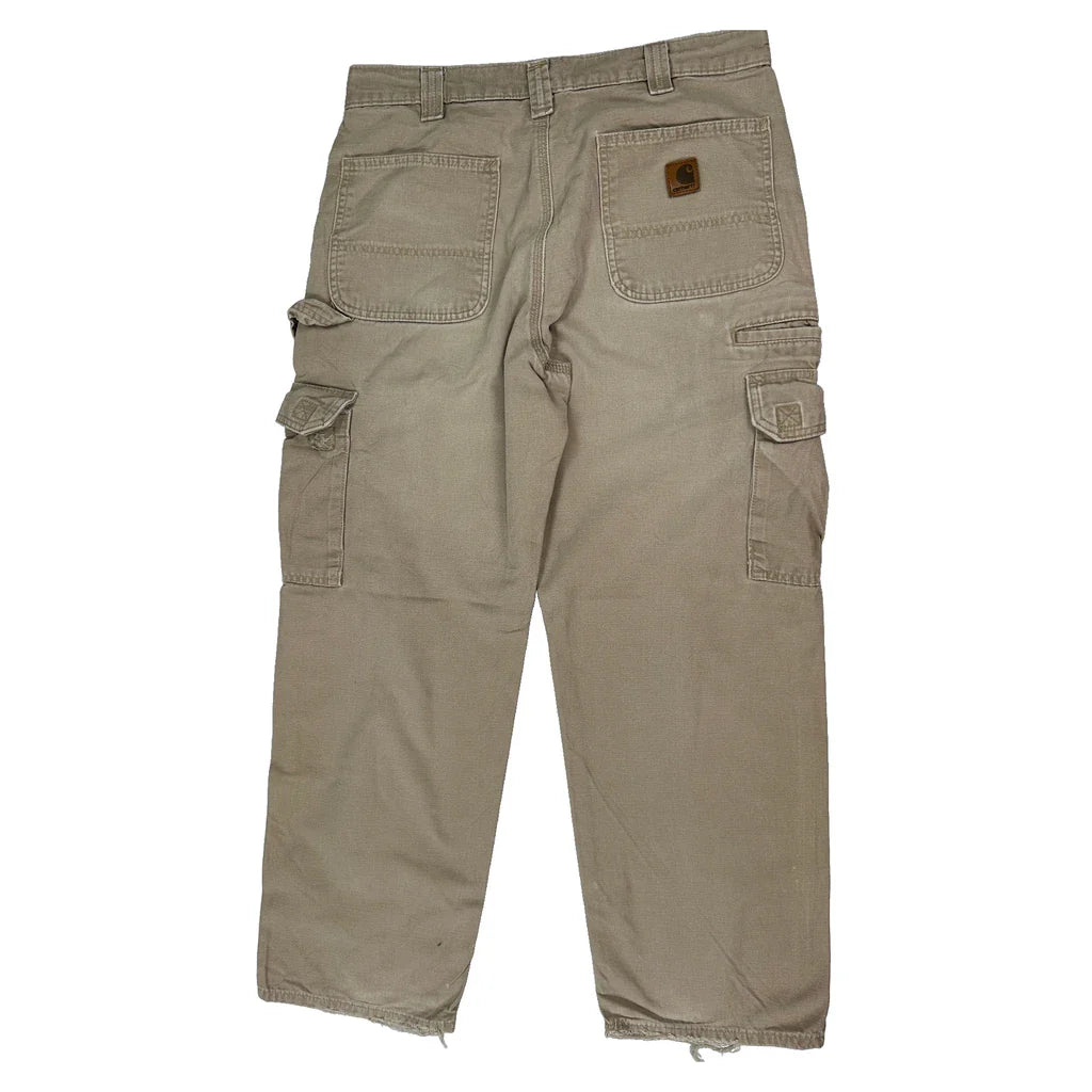 Carhartt Cargo Trousers - 32W 27L Beige Cotton Refurbished - Thrifted (note: this is a term often used to describe second- refurbished available on Cerqular