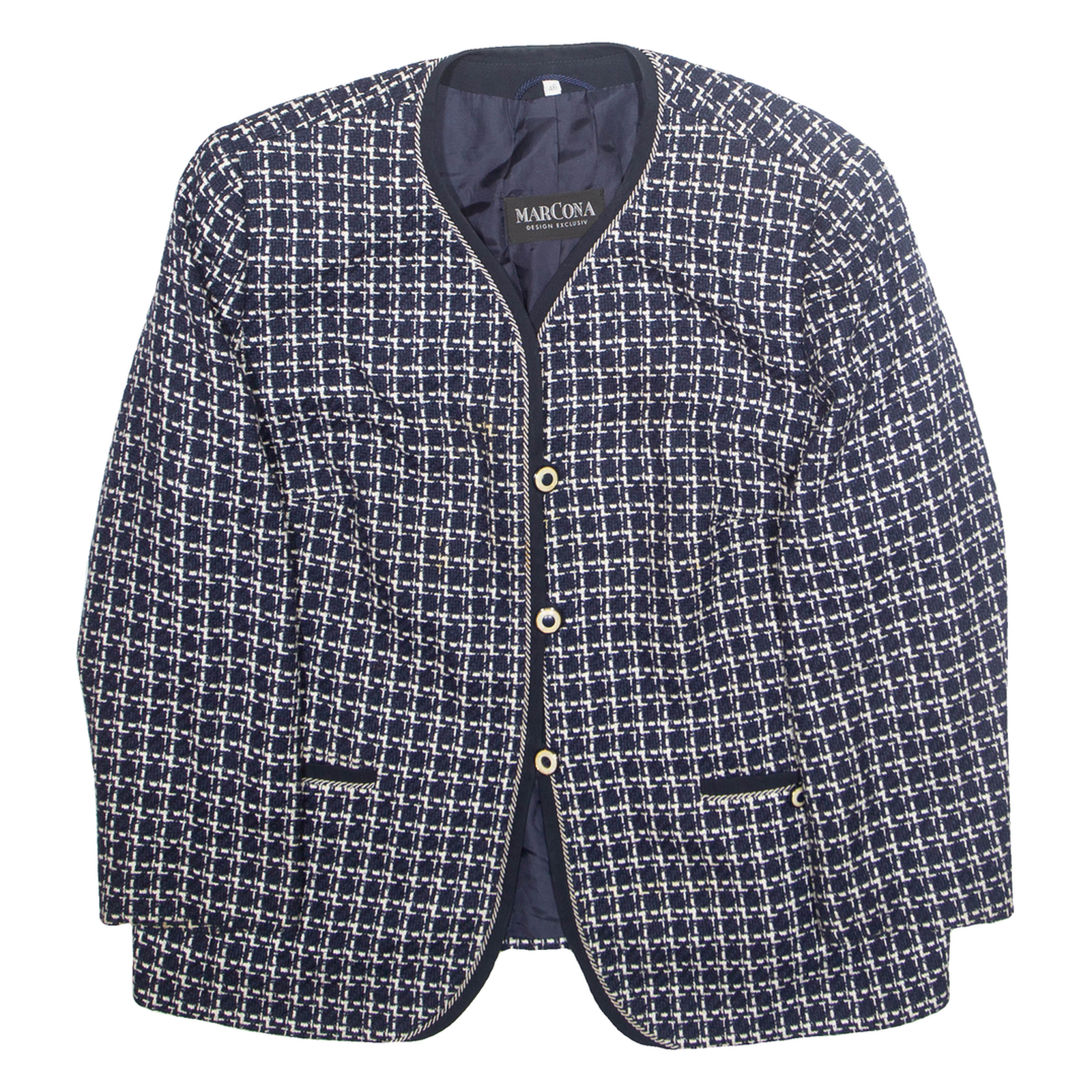 MARCONA Womens Blazer Jacket Blue Wool Crazy Pattern M Refurbished - N/A refurbished available on Cerqular