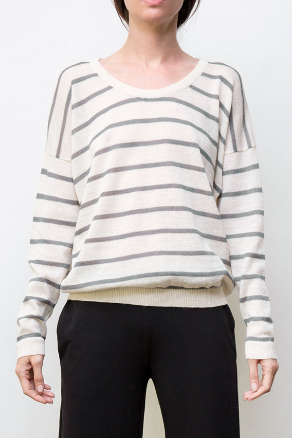 Nini Hand-Loomed Pima Cotton Striped Pullover - Cream / Heather Grey | Size: medium Refurbished - N/A (Note: There is no well-known brand called "AR refurbished available on Cerqular